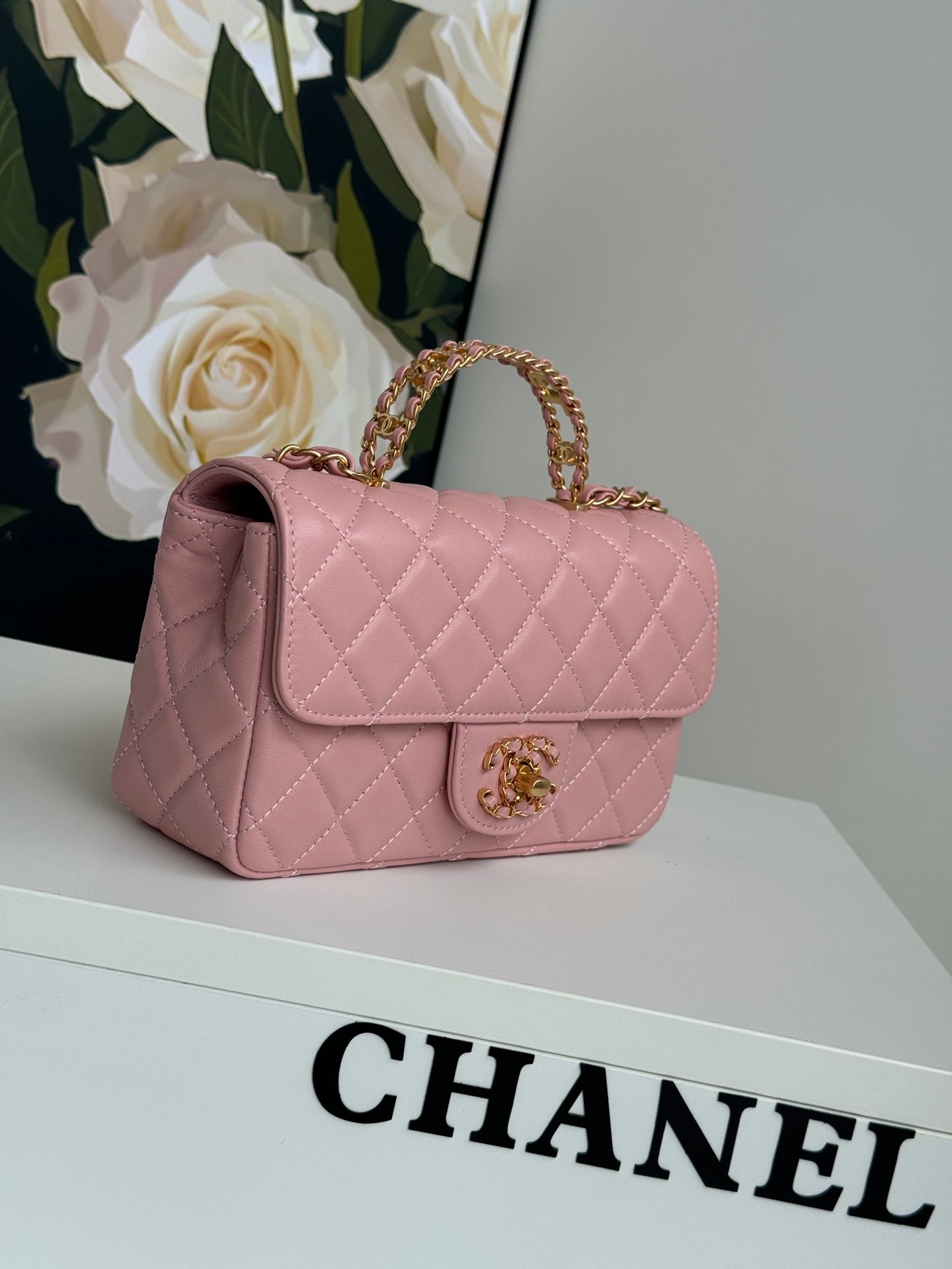 24c mini flap bag 20cm with top handle pink lambskin mysite