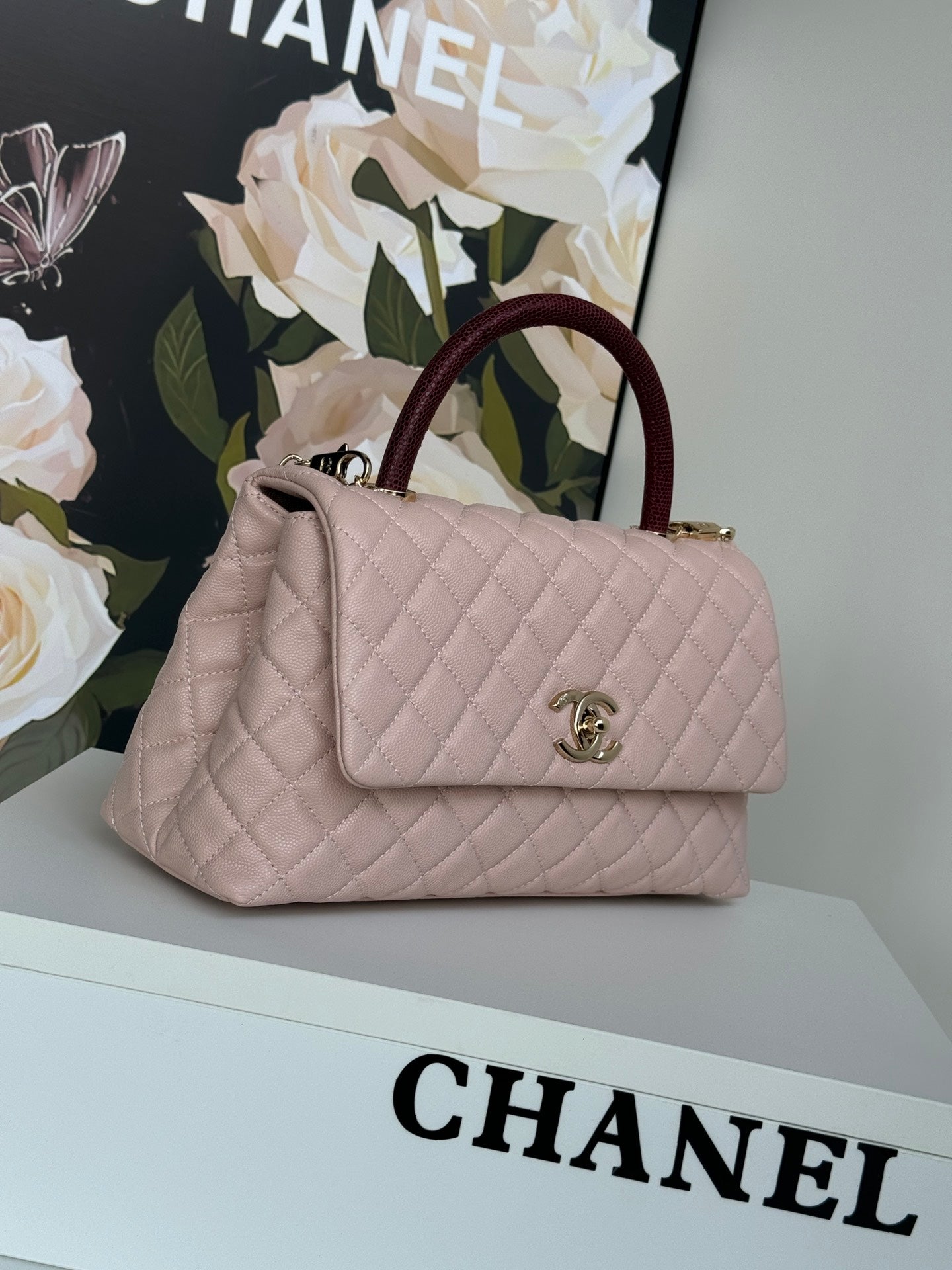 coco handle medium 29cm pastel pink red quilted caviar leather gold hardware mysite