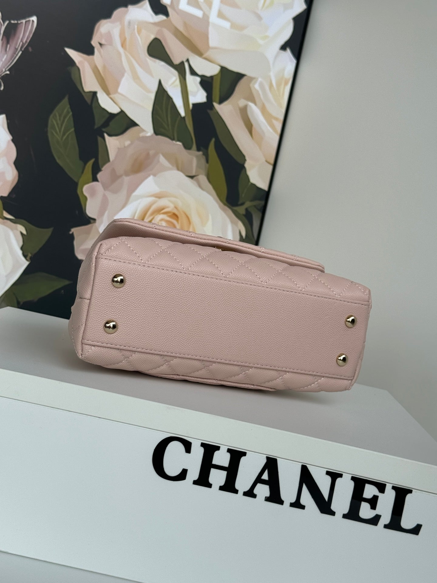 coco handle flap bag 24cm pastel pink red quilted caviar leather mysite