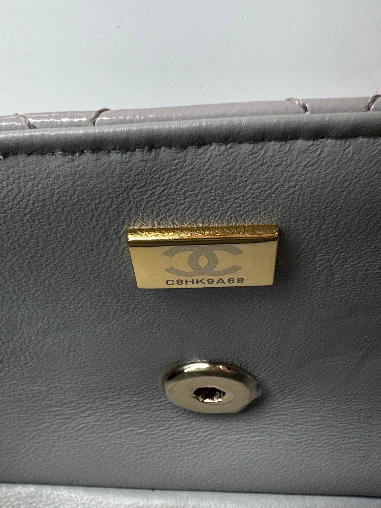 MINI FLAP BAG 20 IN LIGHT GRAY GLOSSY CALFSKIN GOLD HARDWARE mysite