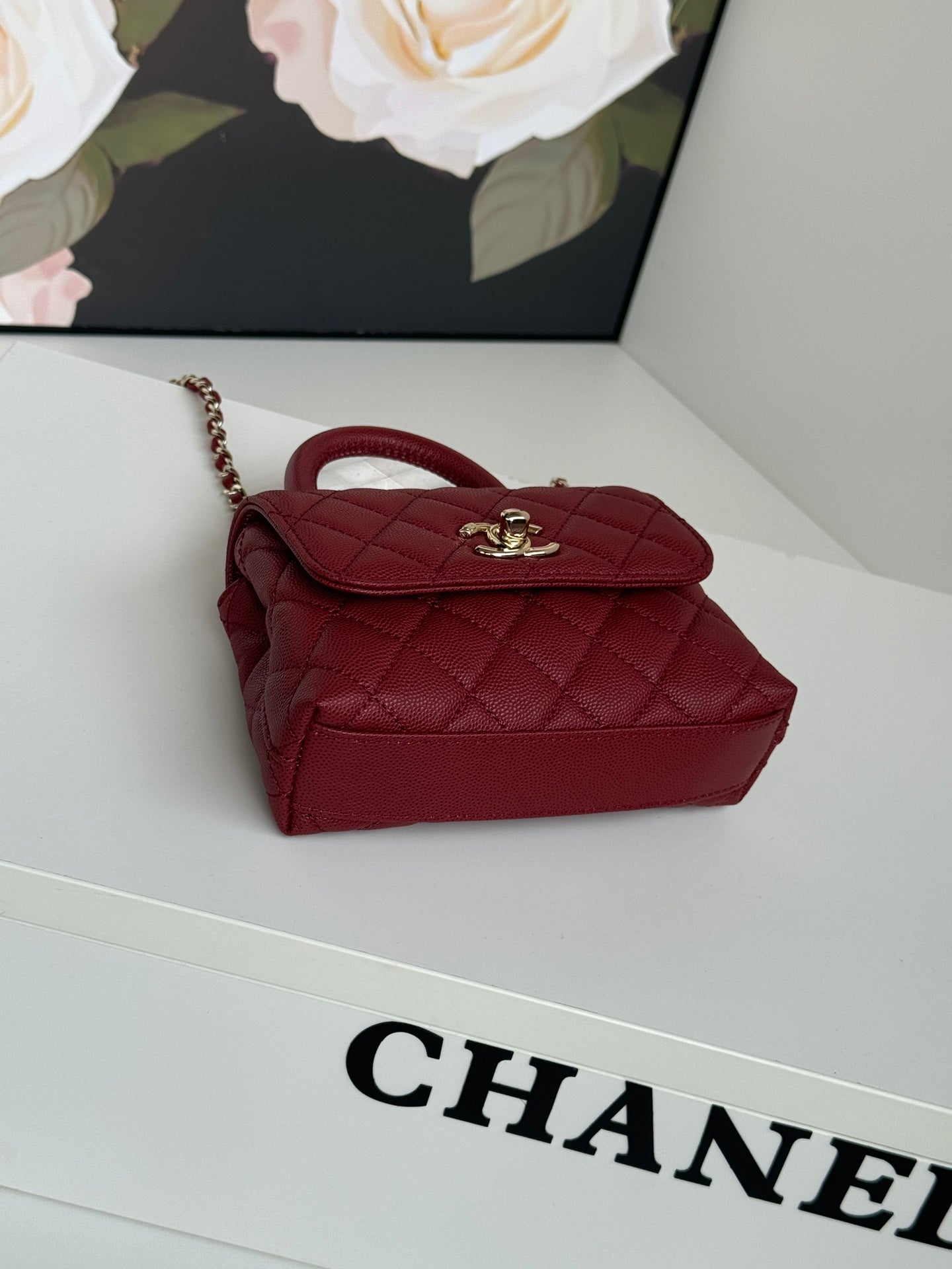 CC 24K Coco Handle Nano 14.5cm Burgundy Grained Calfskin Gold Hardware mysite