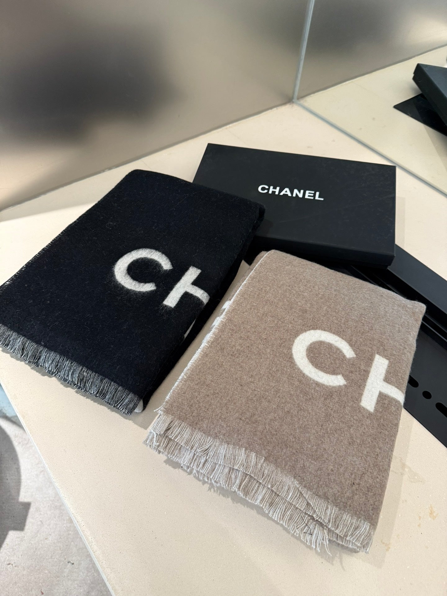 SCARF 200 CM IN MEDIUM BROWN MIX WHITE CASHMERE AND WOOL 401298 mysite