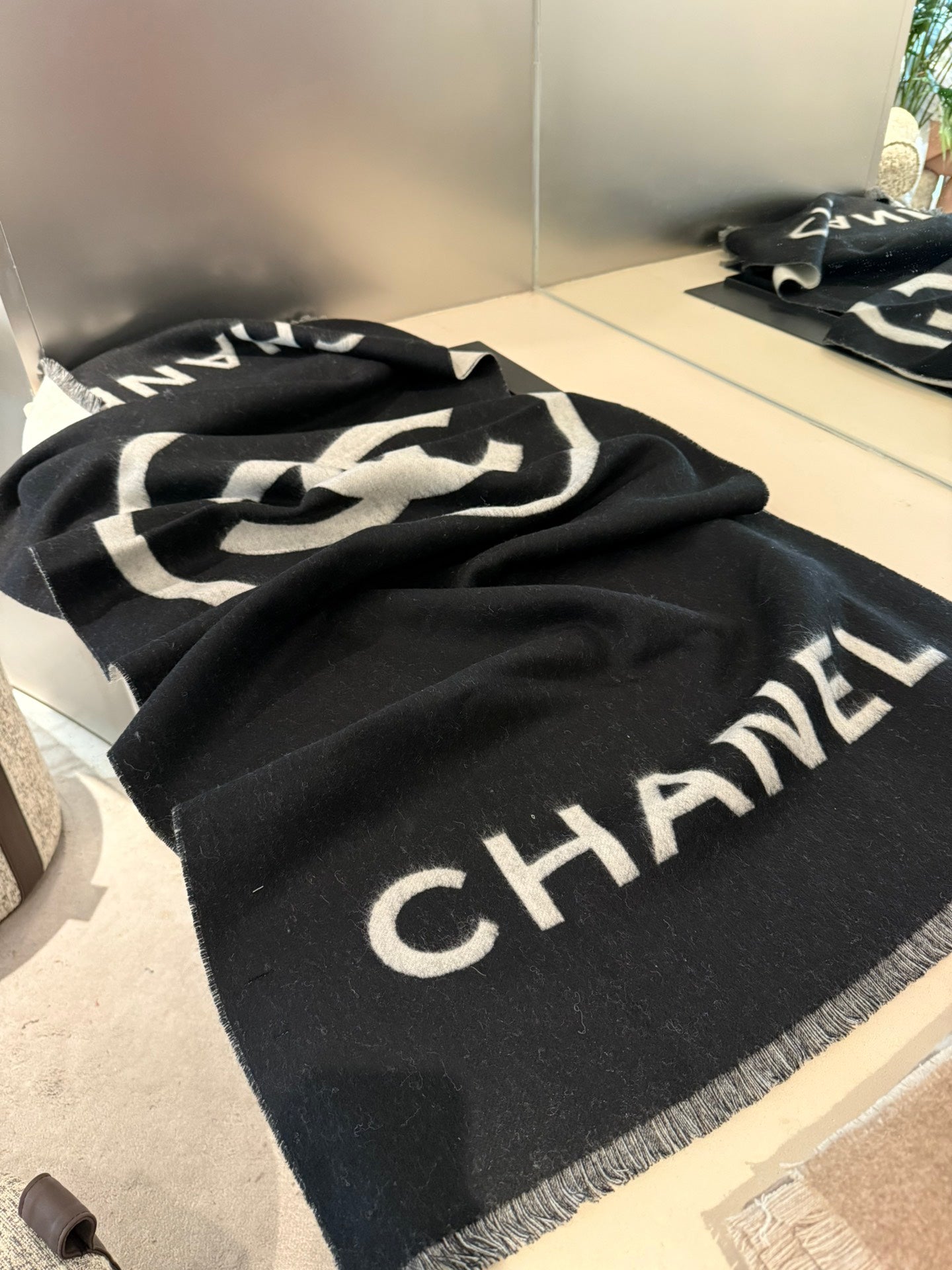 SCARF 200 CM IN BLACK MIX WHITE CASHMERE AND WOOL 401299 mysite