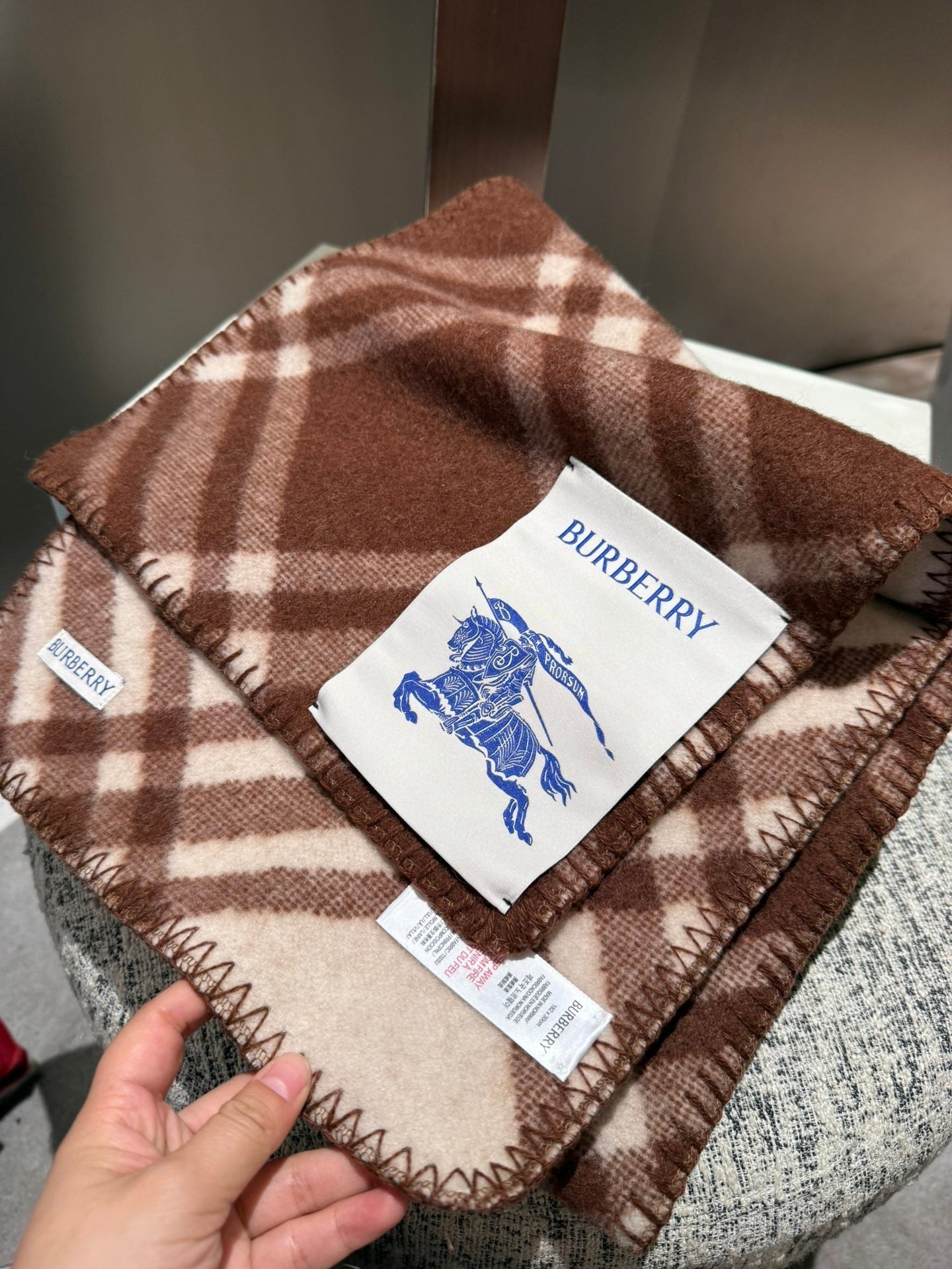 CHECK WOOL SCARF 180 CM CHOCOLATE BROWN 407405 mysite