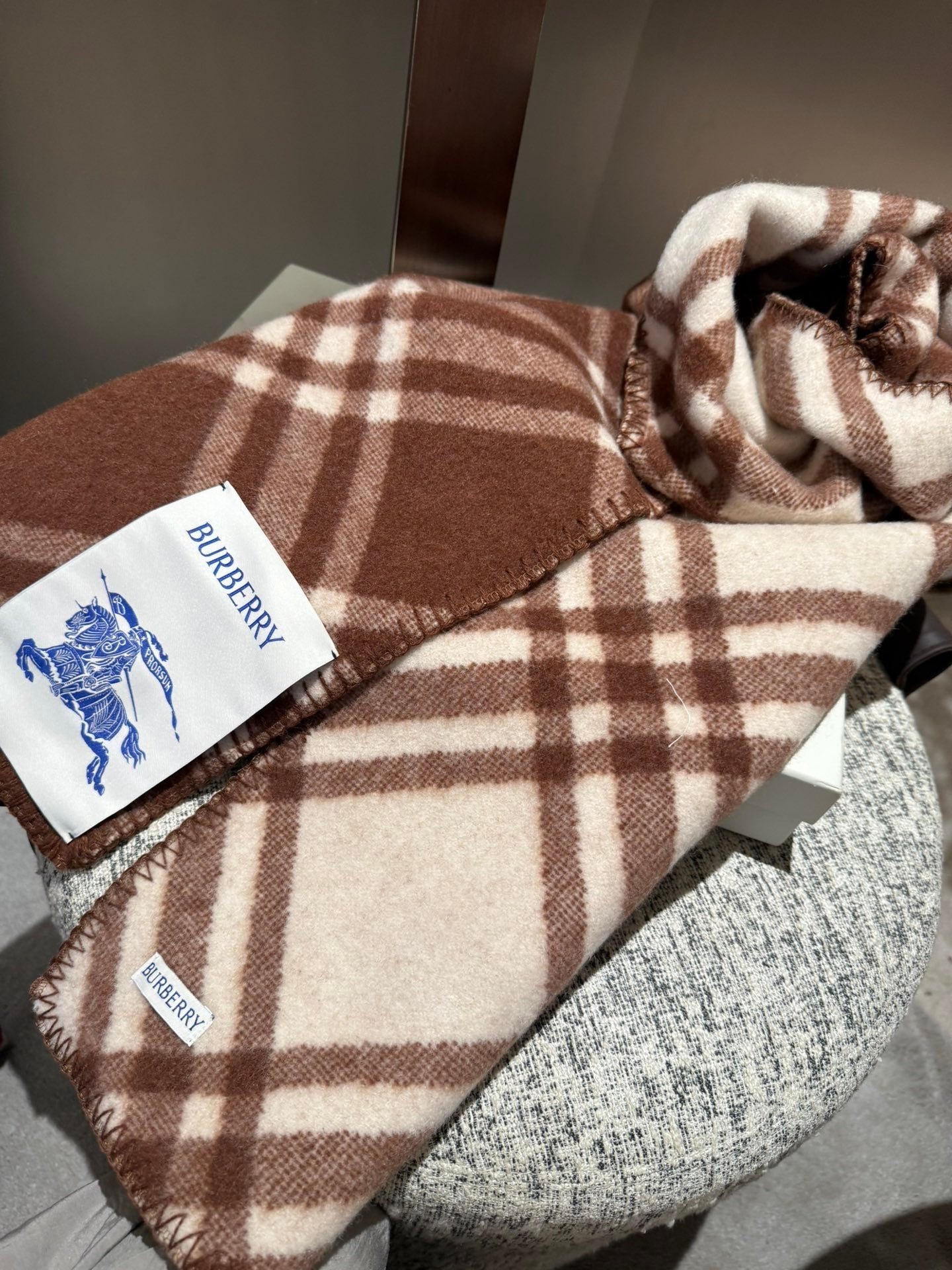 CHECK WOOL SCARF 180 CM CHOCOLATE BROWN 407405 mysite