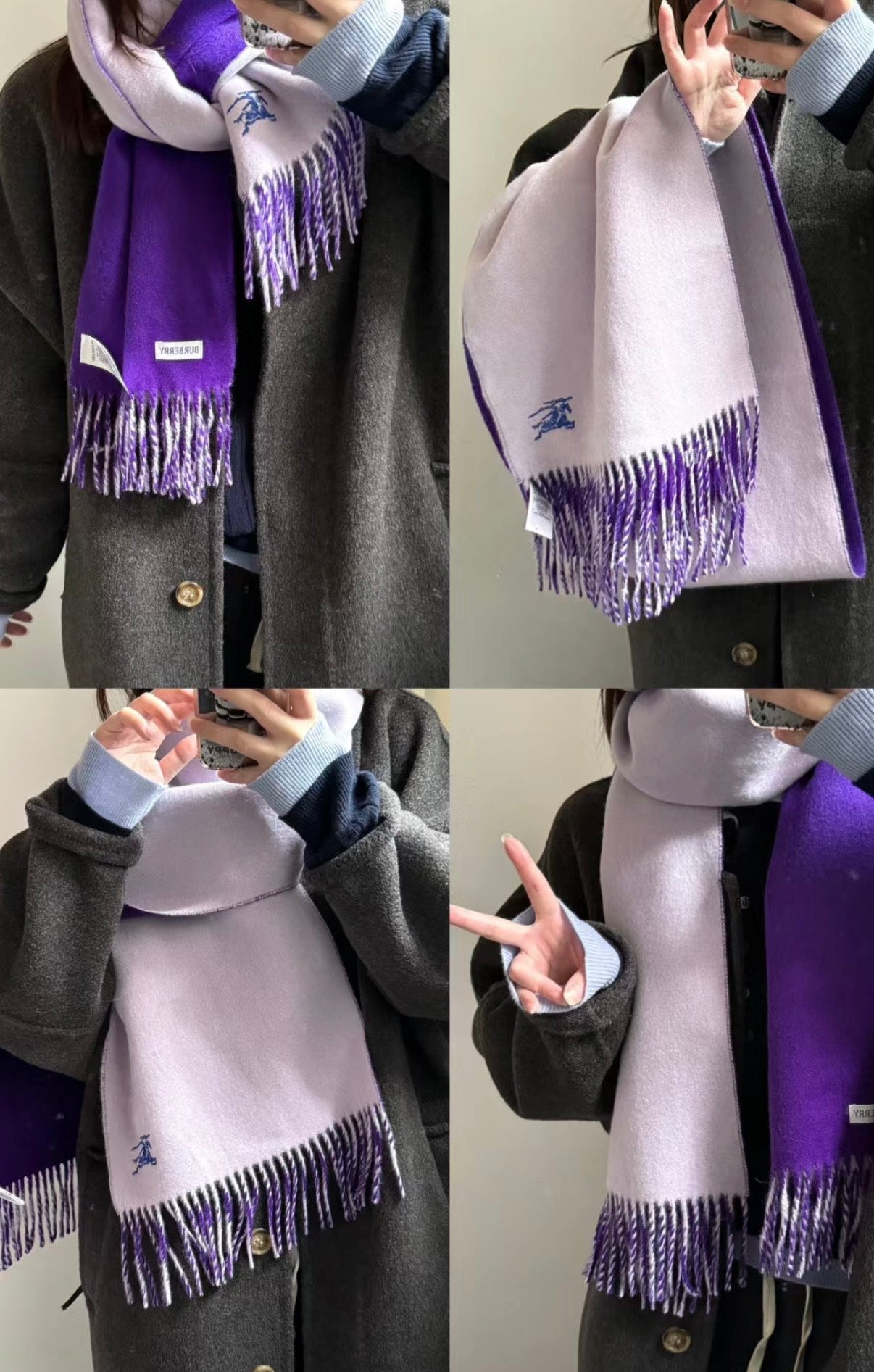 REVERSIBLE SCARF 180 CM IN VIOLET PURPLE CASHMERE 407411 mysite