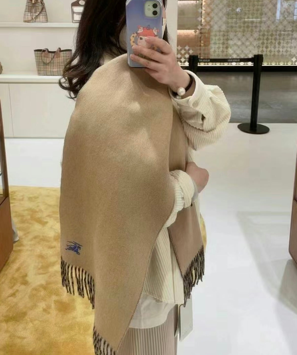 REVERSIBLE SCARF 180 CM IN BROWN MIX BLACK CASHMERE 407412 mysite