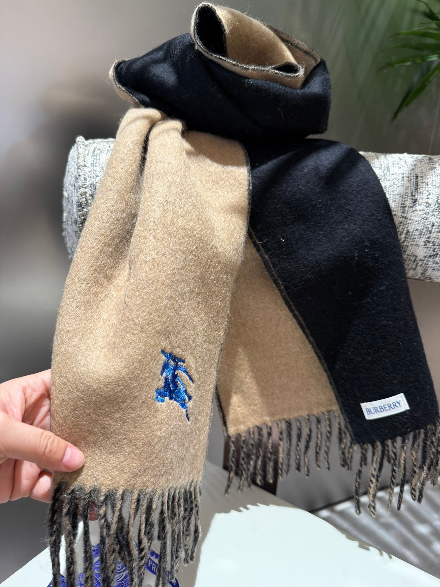 REVERSIBLE SCARF 180 CM IN BROWN MIX BLACK CASHMERE 407412 mysite
