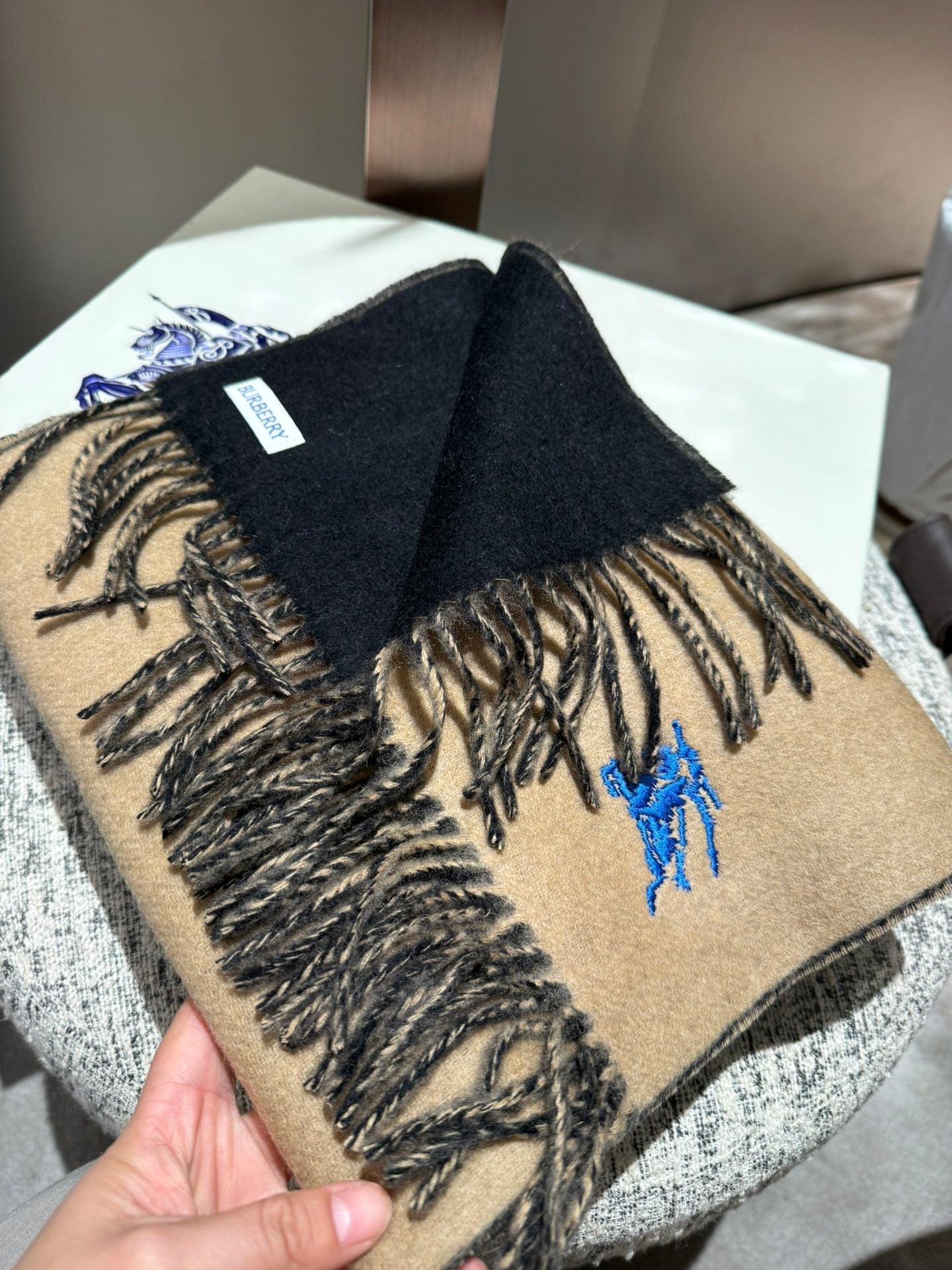 REVERSIBLE SCARF 180 CM IN BROWN MIX BLACK CASHMERE 407412 mysite