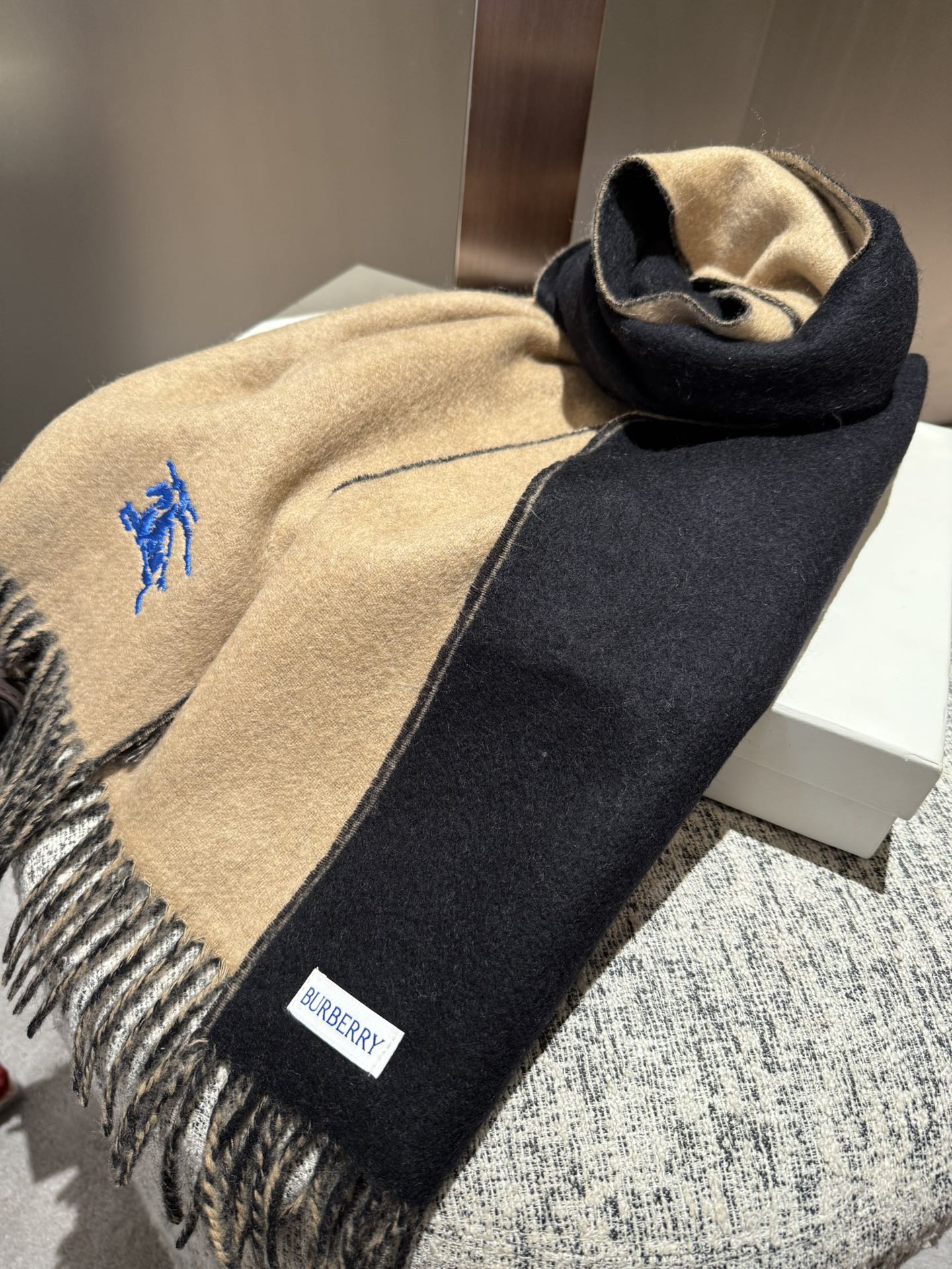 REVERSIBLE SCARF 180 CM IN BROWN MIX BLACK CASHMERE 407412 mysite