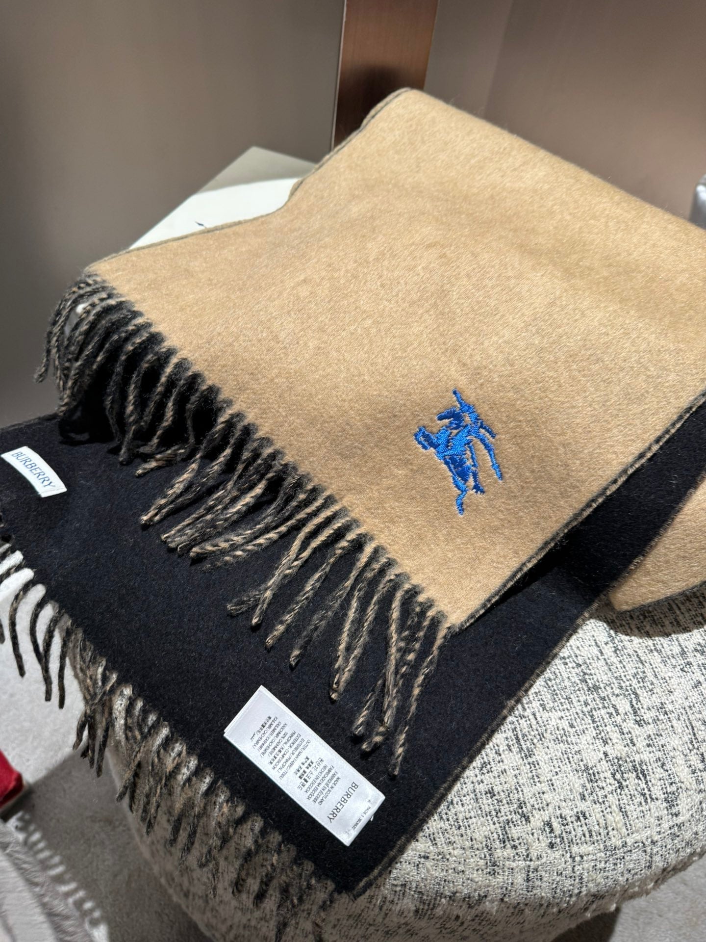 REVERSIBLE SCARF 180 CM IN BROWN MIX BLACK CASHMERE 407412 mysite