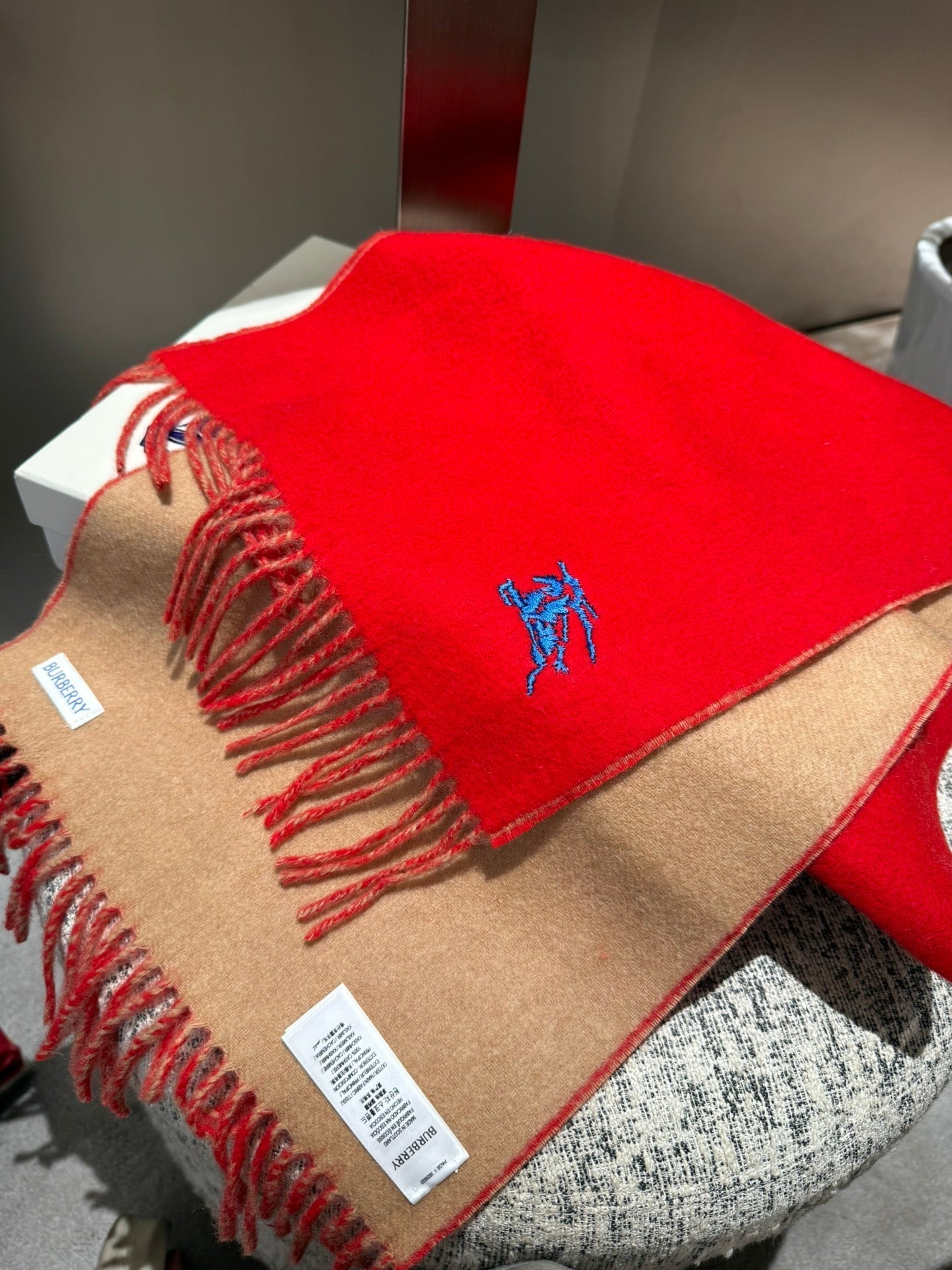 REVERSIBLE SCARF 180 CM IN RED CASHMERE 407413 mysite