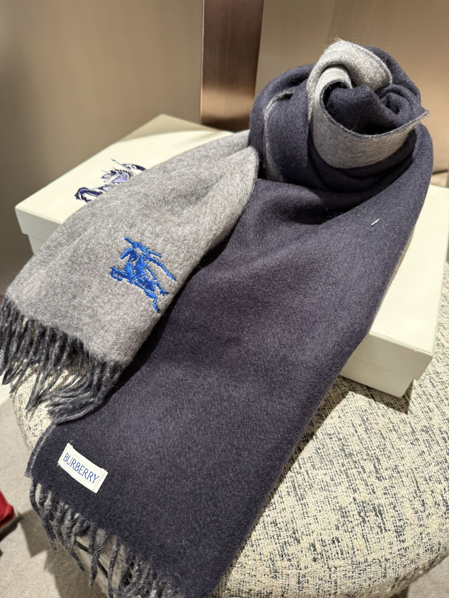 REVERSIBLE SCARF 180 CM IN GRAY CASHMERE 407414 mysite