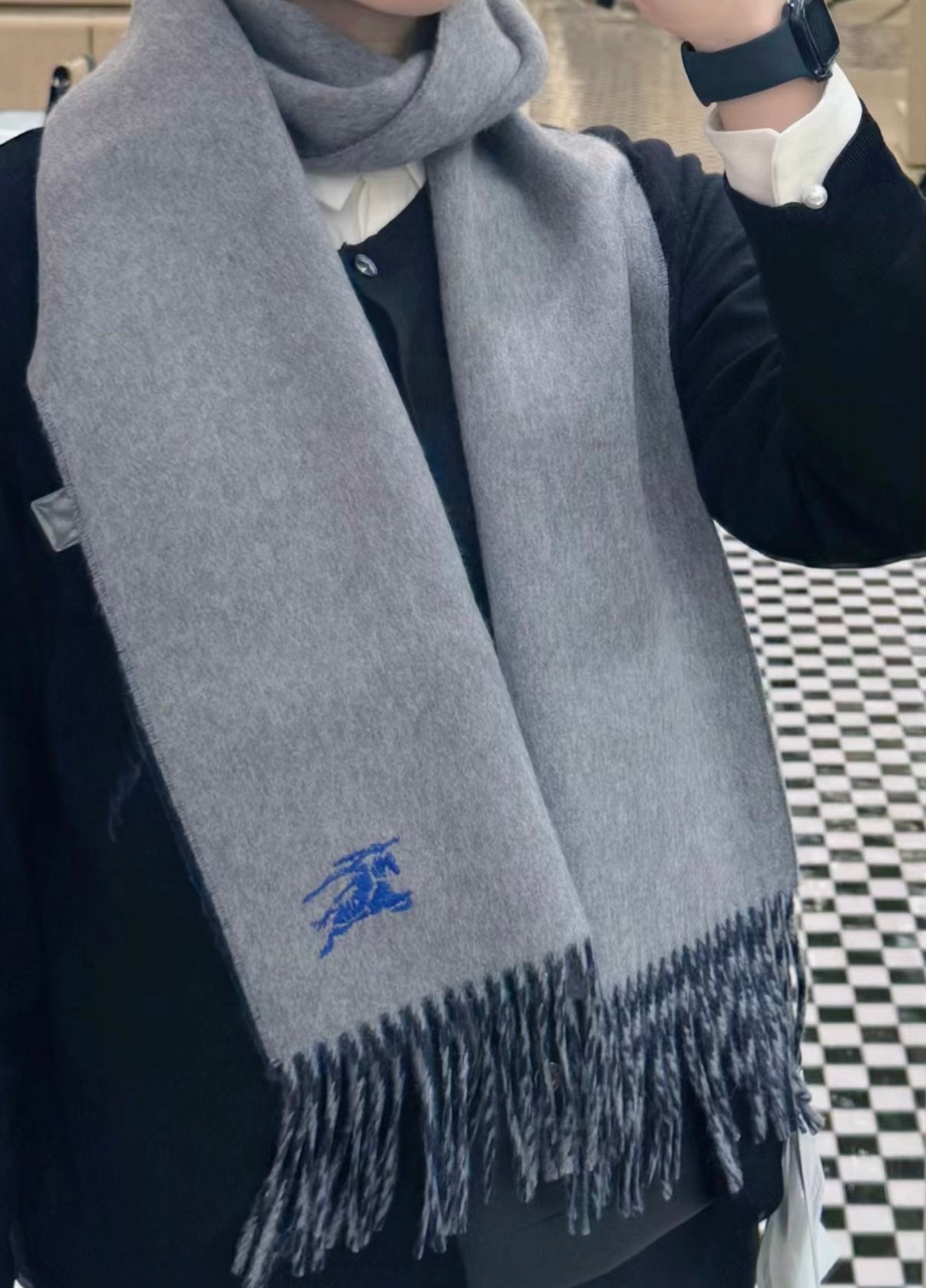 REVERSIBLE SCARF 180 CM IN GRAY CASHMERE 407414 mysite