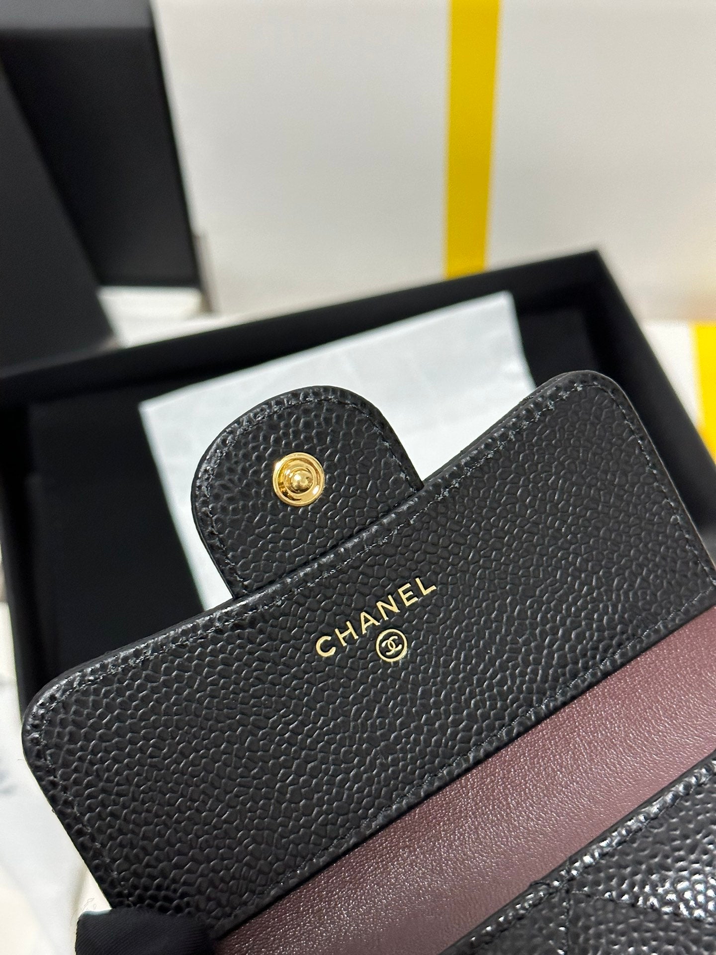 CC CClassic Small Flap Wallet Black Quilted Caviar Gold Buckle 243686 mysite