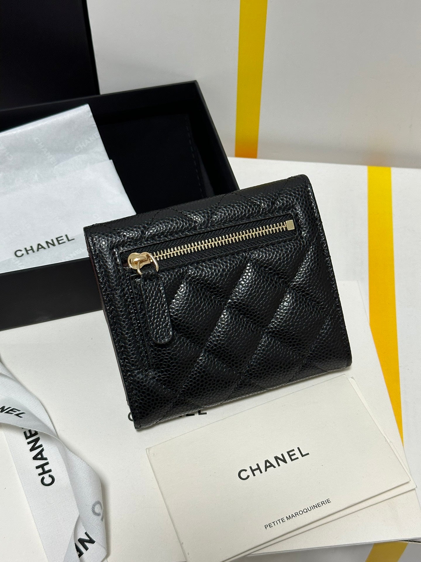 CC CClassic Small Flap Wallet Black Quilted Caviar Gold Buckle 243686 mysite