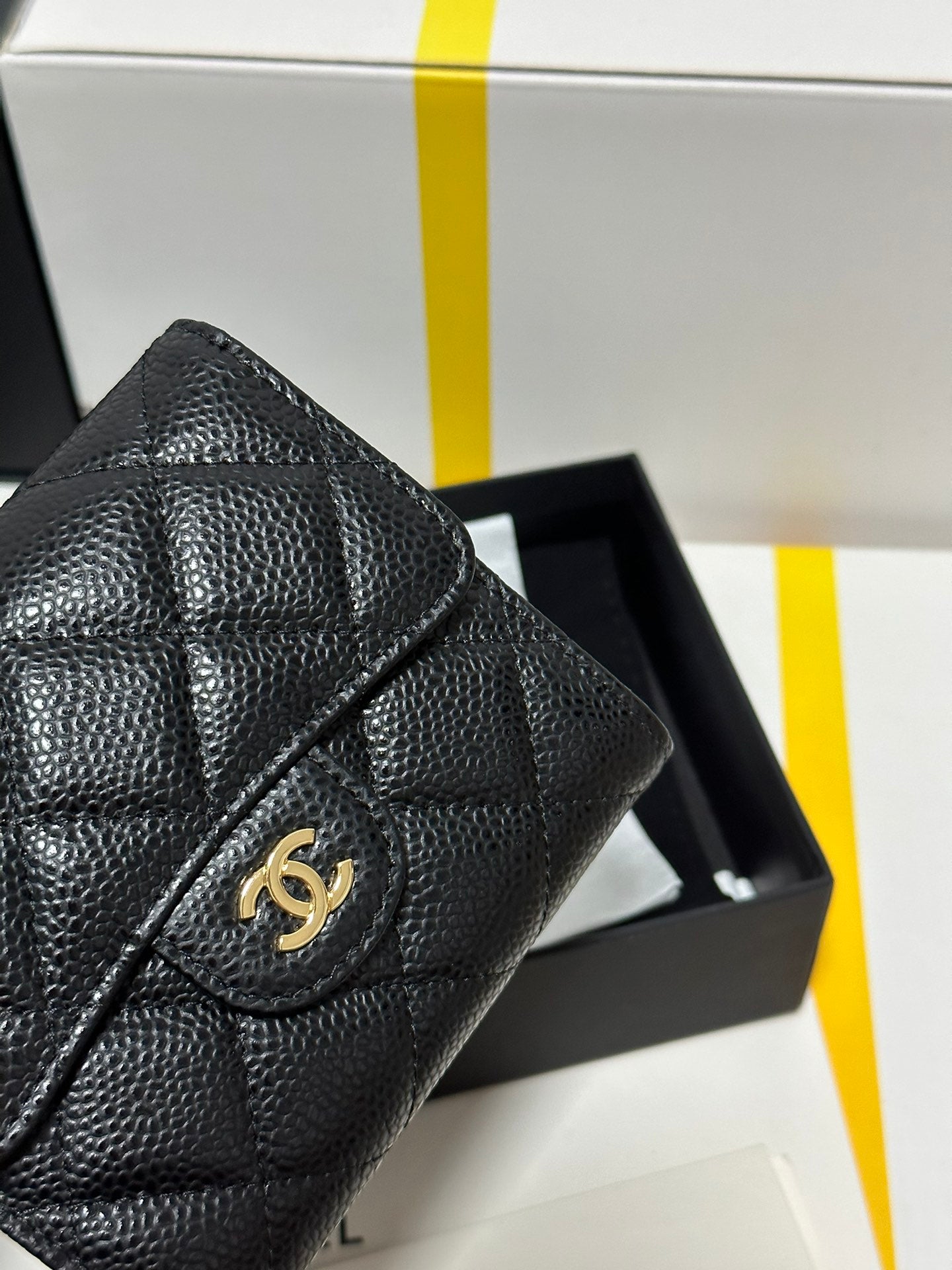 CC CClassic Small Flap Wallet Black Quilted Caviar Gold Buckle 243686 mysite