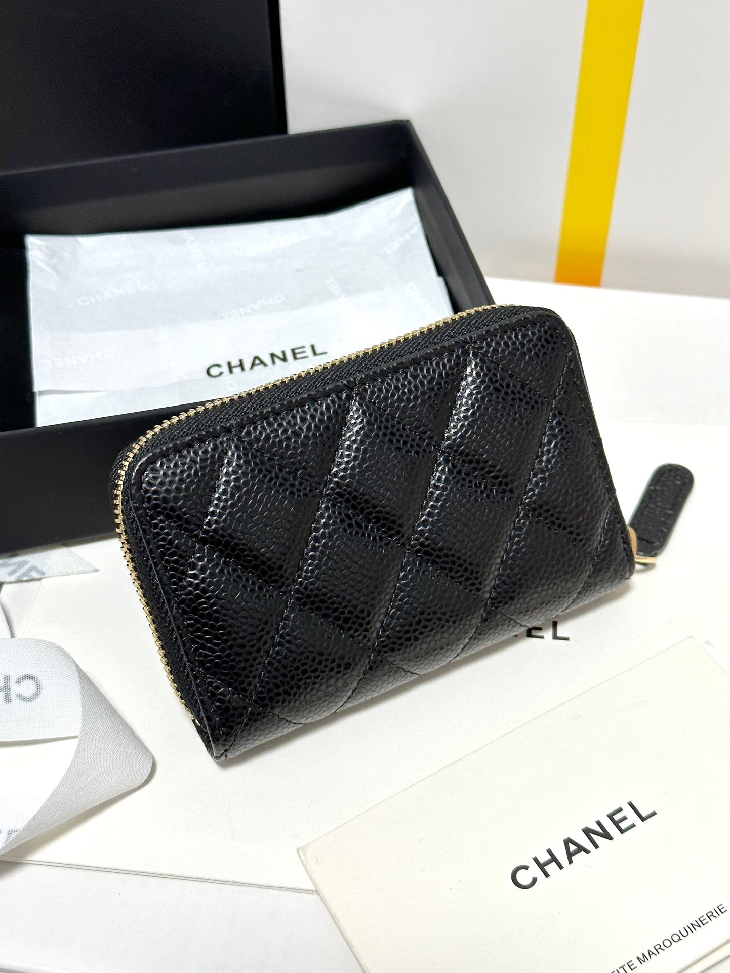 CC Classic Zipped Coin Purse Black Quilted Caviar Gold Buckle 243691 mysite