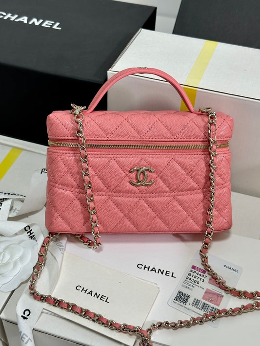 CC 25C Vanity Case 19.5cm Salmon Pink Calfskin Silver Hardware 243635 mysite