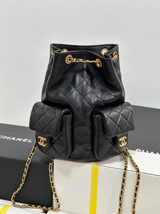 CC 25C Backpack 24.3cm Black Genuine Lambskin Gold Hardware243672 mysite