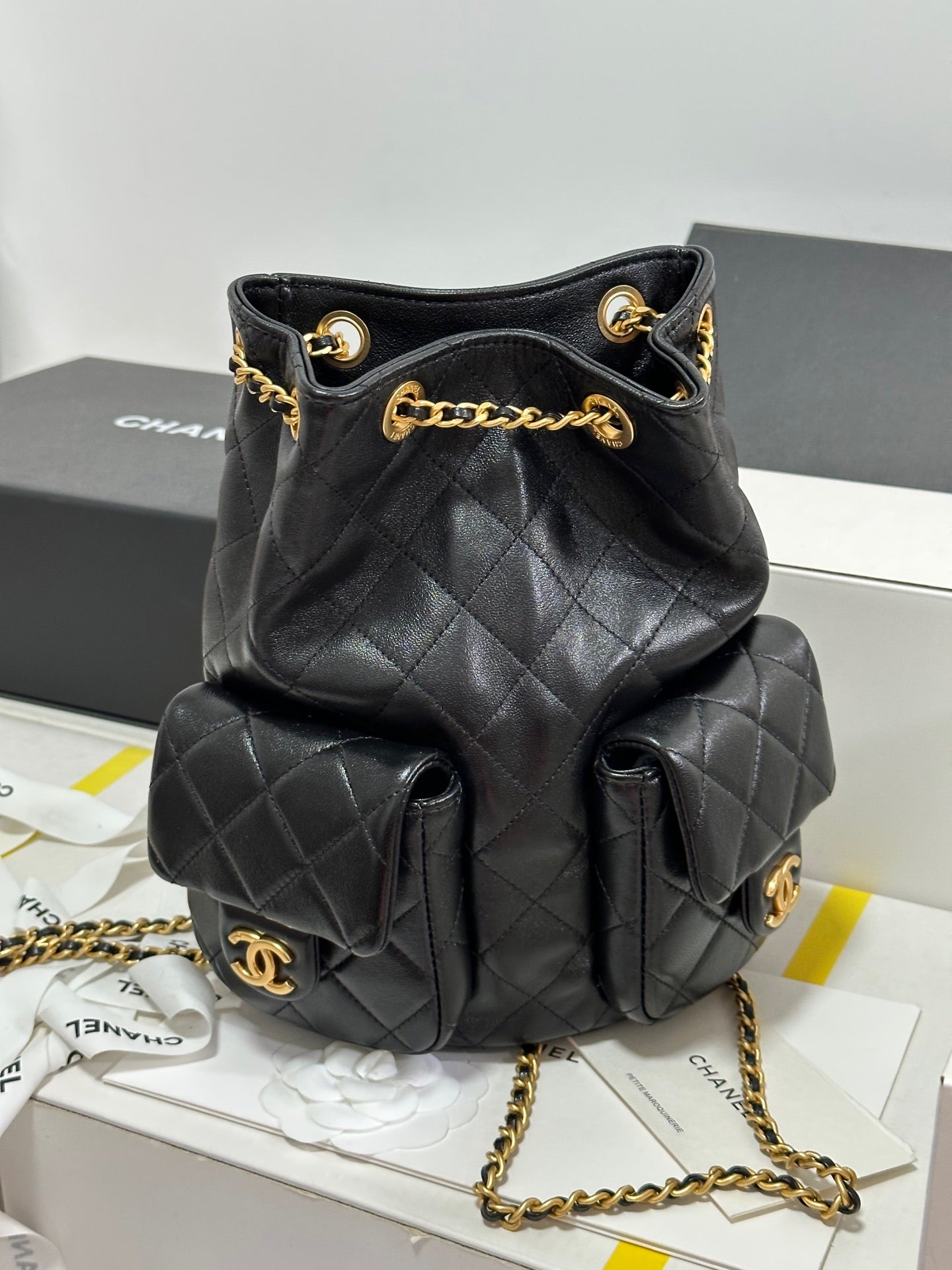 CC 25C Backpack 24.3cm Black Genuine Lambskin Gold Hardware243672 mysite