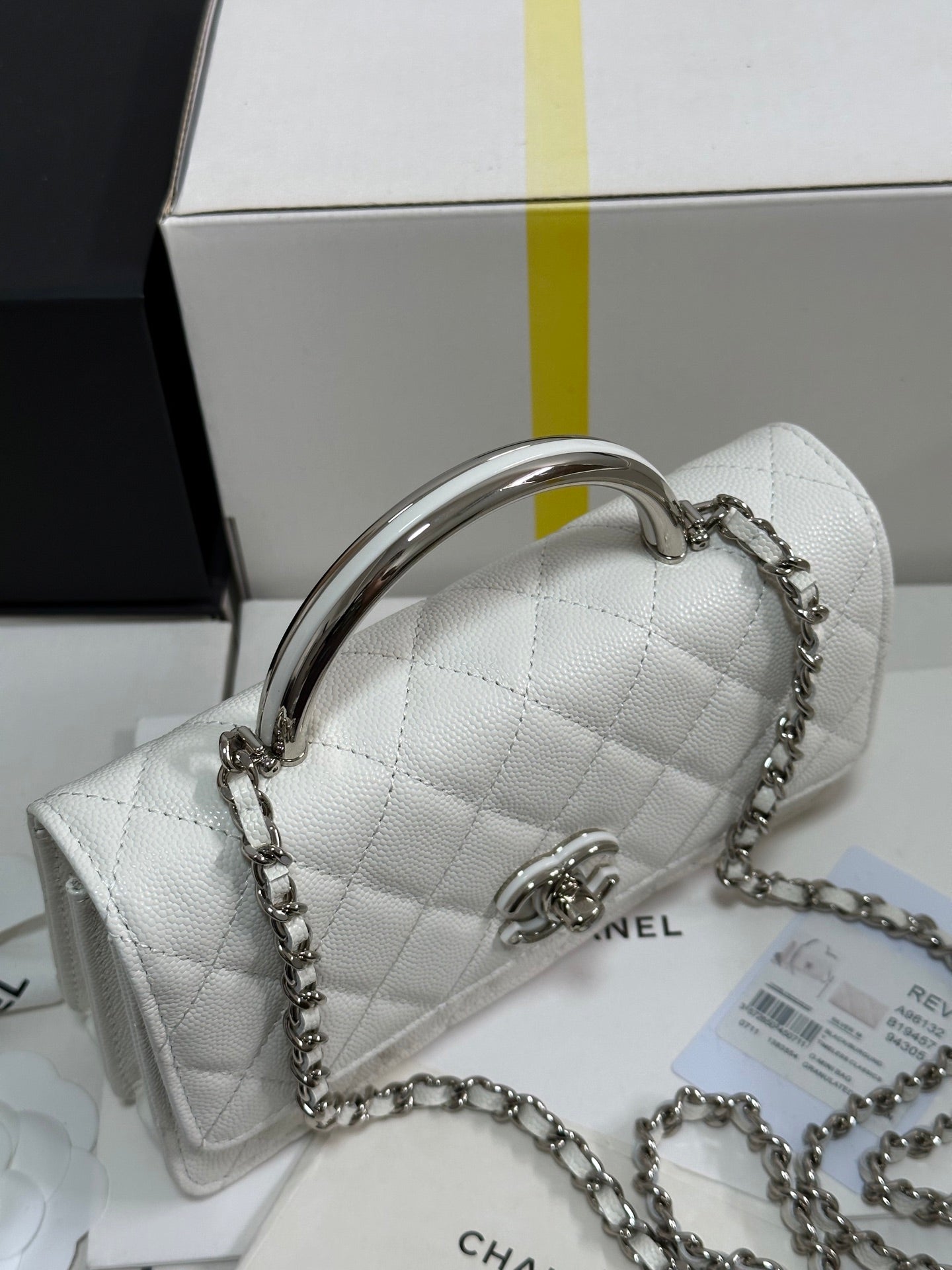 CC 25P Wallet Woc Handle 17cm White Leather Silver Hardware 243442 mysite