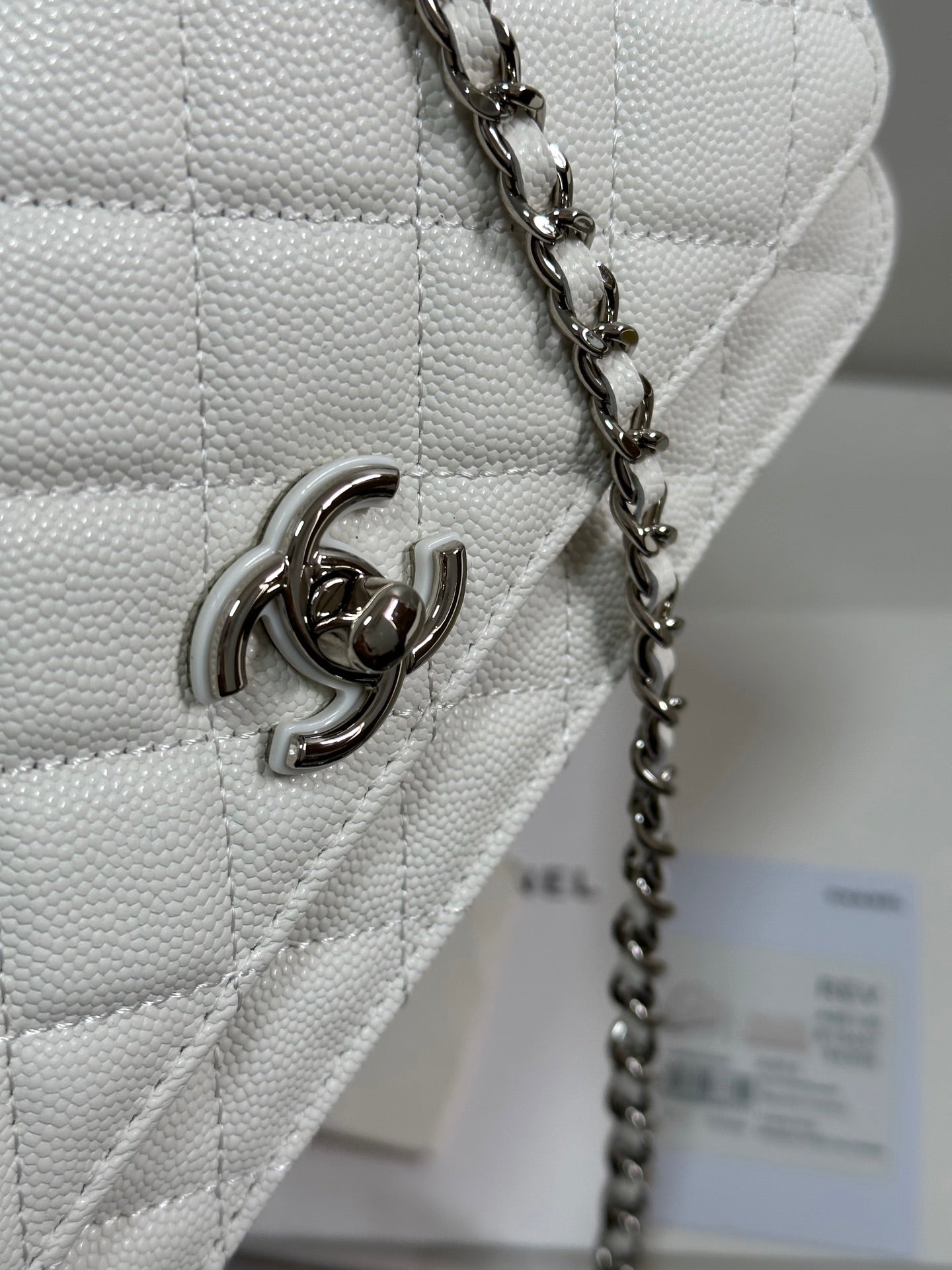 CC 25P Wallet Woc Handle 19cm White Leather Silver Hardware 243451 mysite