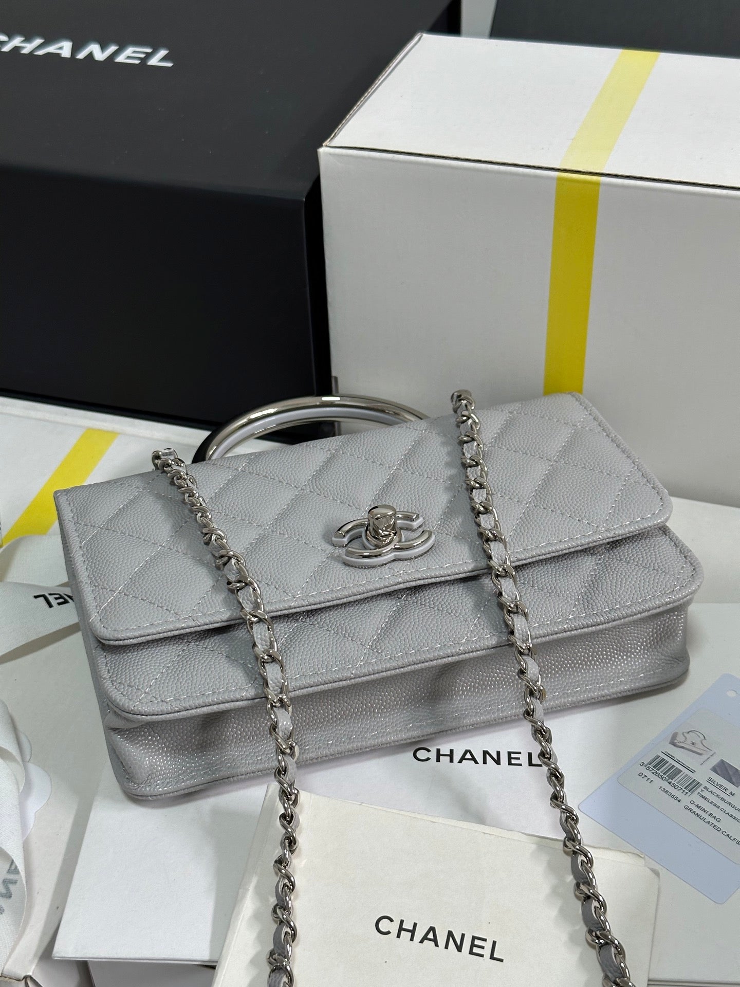 CC 25P Wallet Woc Handle 19cm Light Gray Leather Silver Hardware 243454 mysite