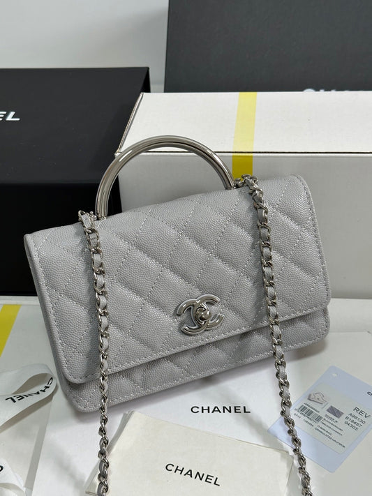 CC 25P Wallet Woc Handle 19cm Light Gray Leather Silver Hardware 243454 mysite