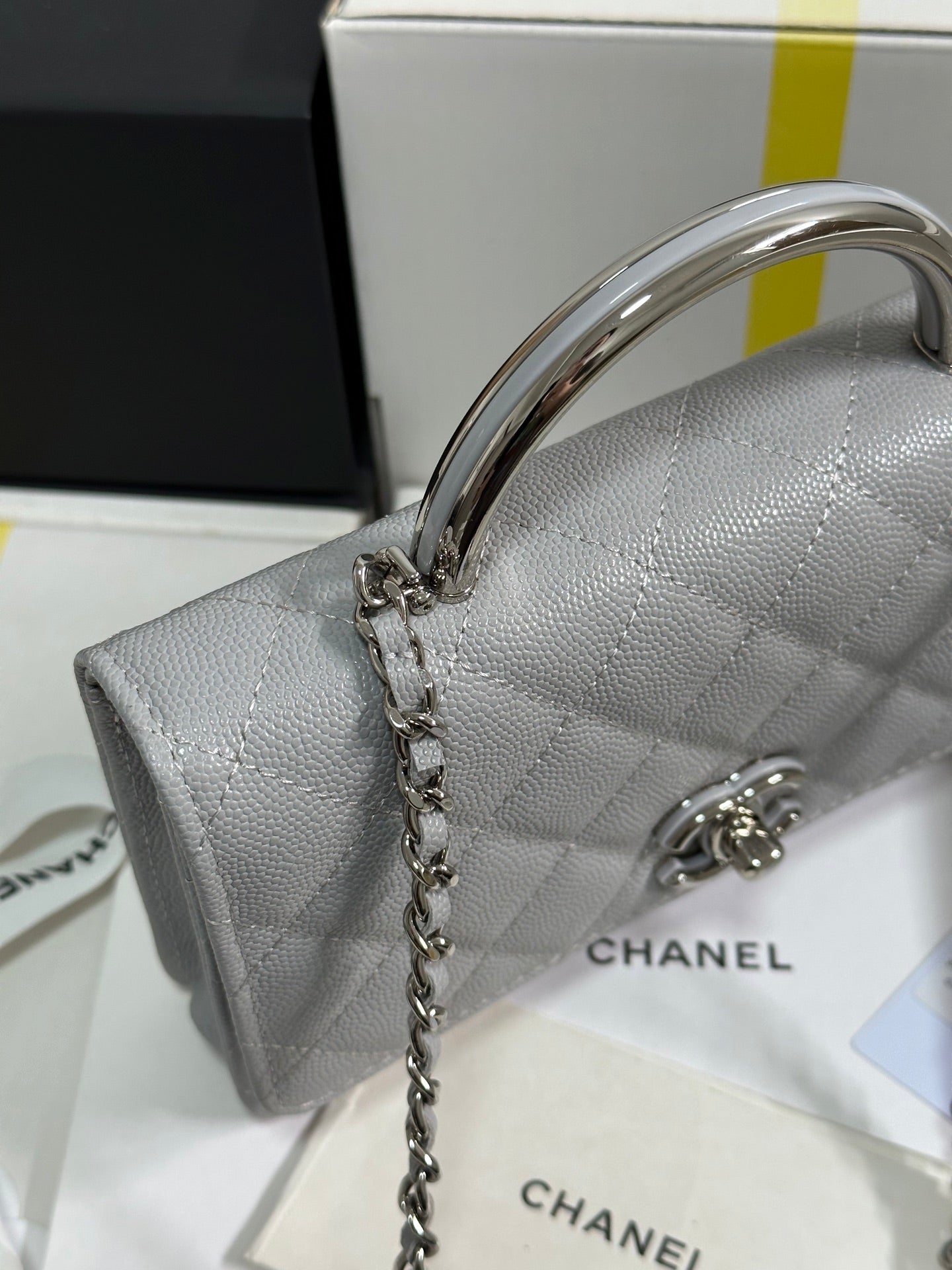 CC 25P Wallet Woc Handle 19cm Light Gray Leather Silver Hardware 243454 mysite