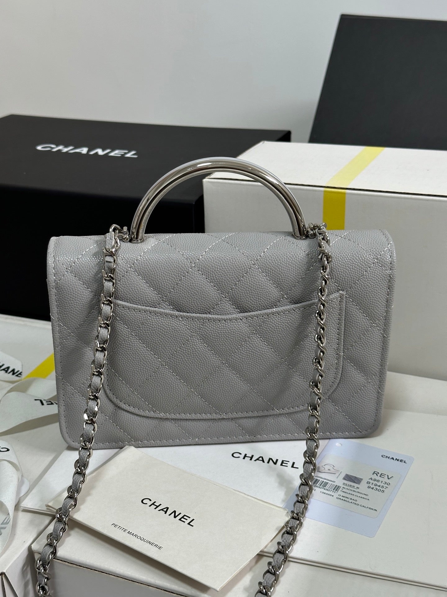 CC 25P Wallet Woc Handle 19cm Light Gray Leather Silver Hardware 243454 mysite