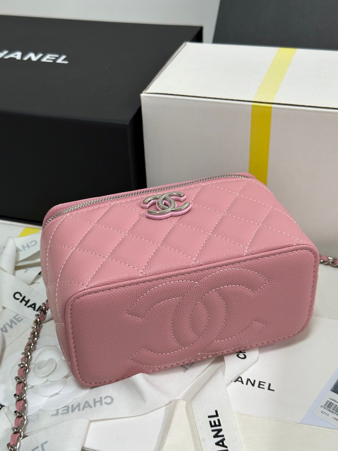 CC 25P Vanity Case 17cm Pink Pastel Leather Silver Hardware 243463 mysite