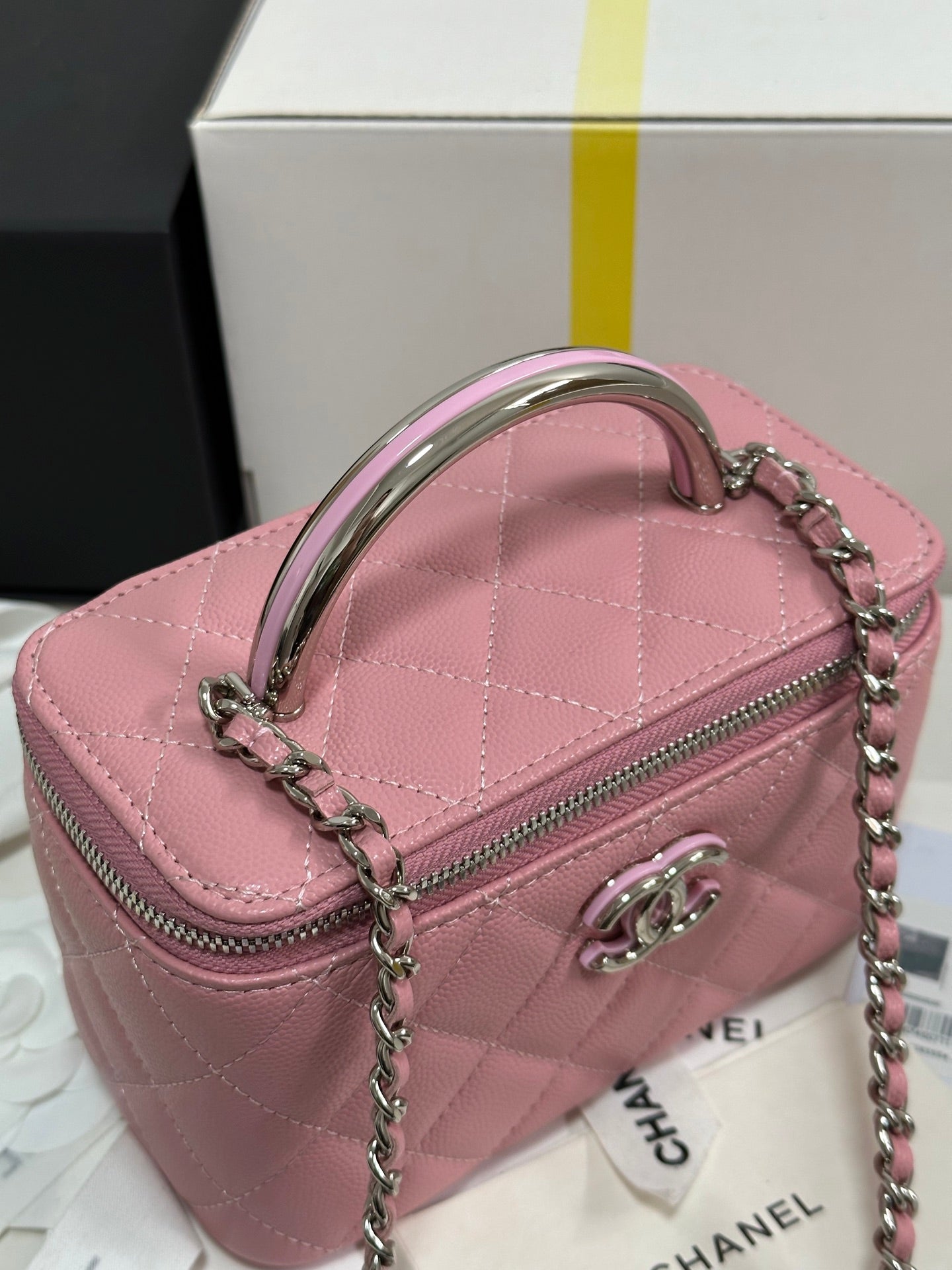 CC 25P Vanity Case 17cm Pink Pastel Leather Silver Hardware 243463 mysite