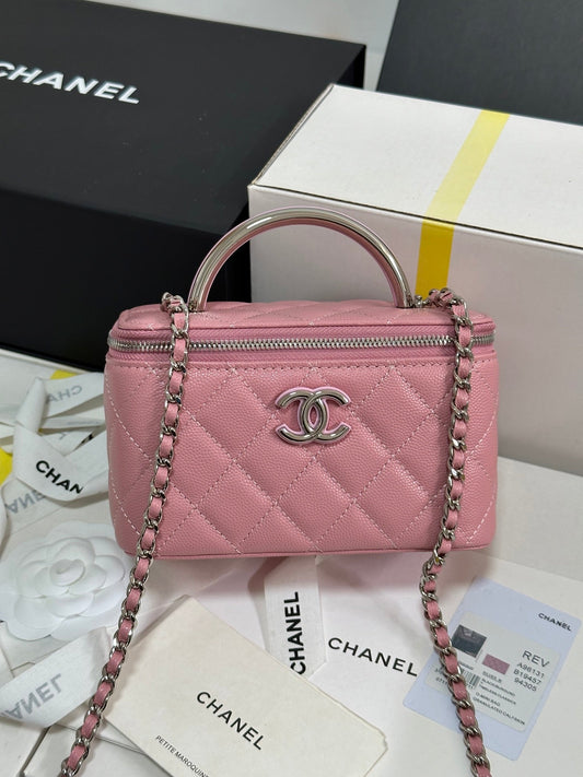 CC 25P Vanity Case 17cm Pink Pastel Leather Silver Hardware 243463 mysite