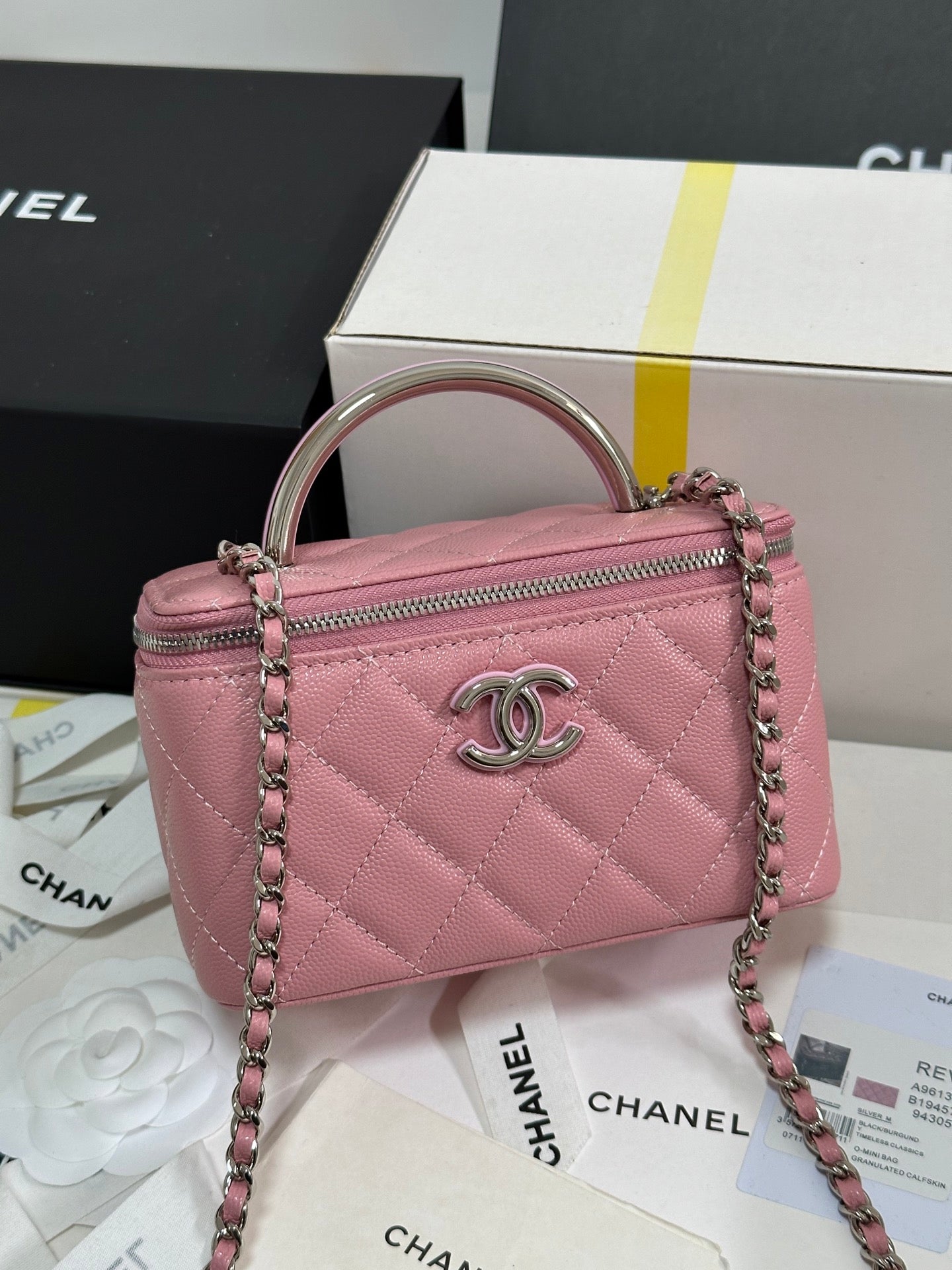 CC 25P Vanity Case 17cm Pink Pastel Leather Silver Hardware 243463 mysite