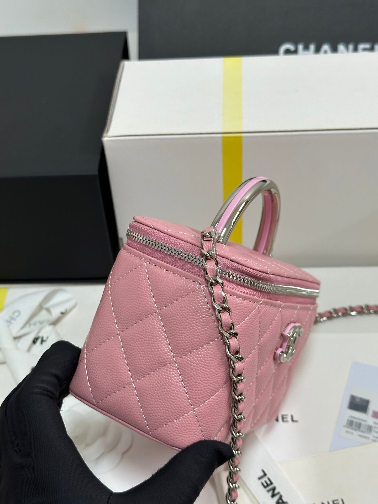 CC 25P Vanity Case 17cm Pink Pastel Leather Silver Hardware 243463 mysite