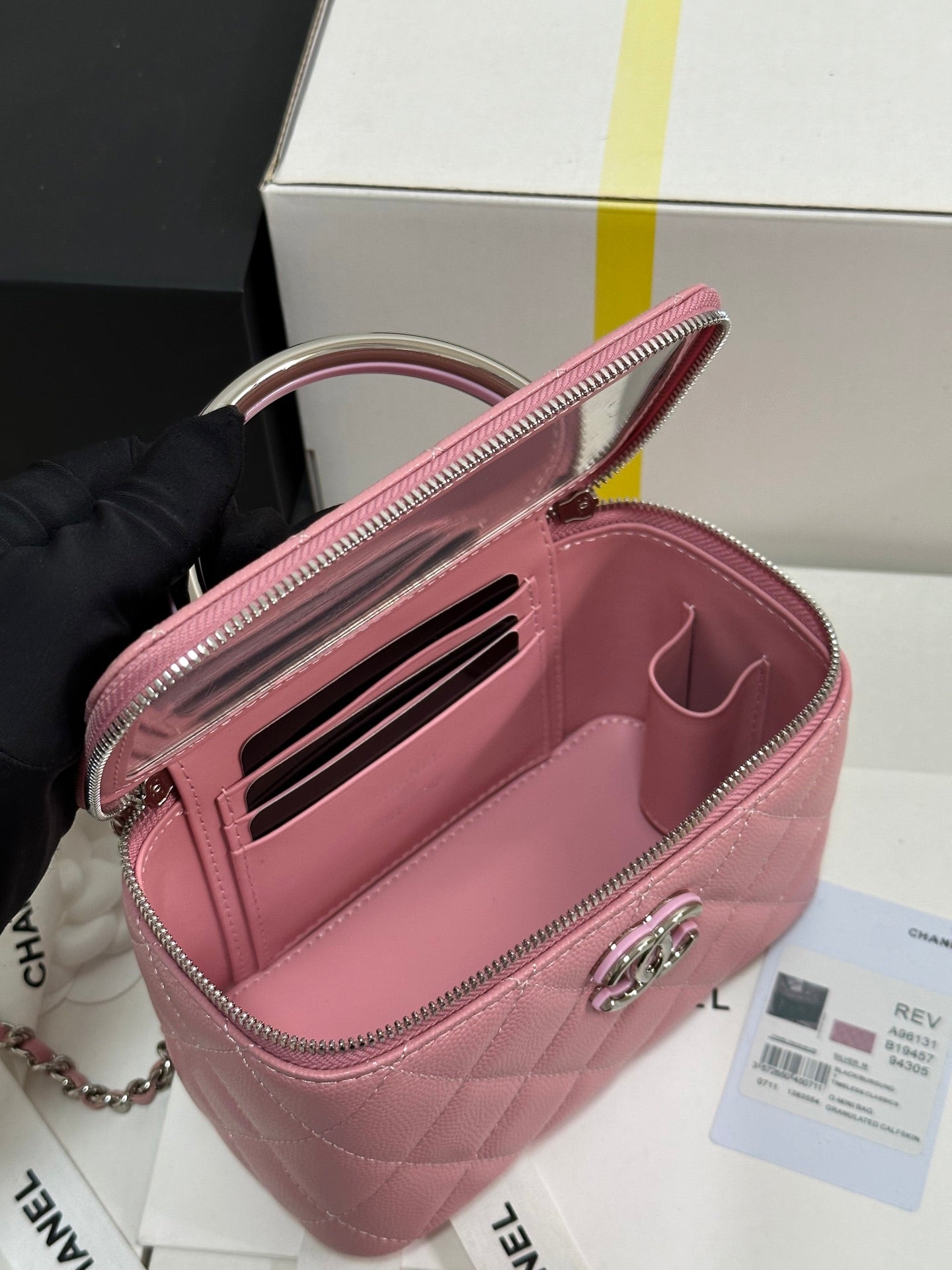 CC 25P Vanity Case 17cm Pink Pastel Leather Silver Hardware 243463 mysite