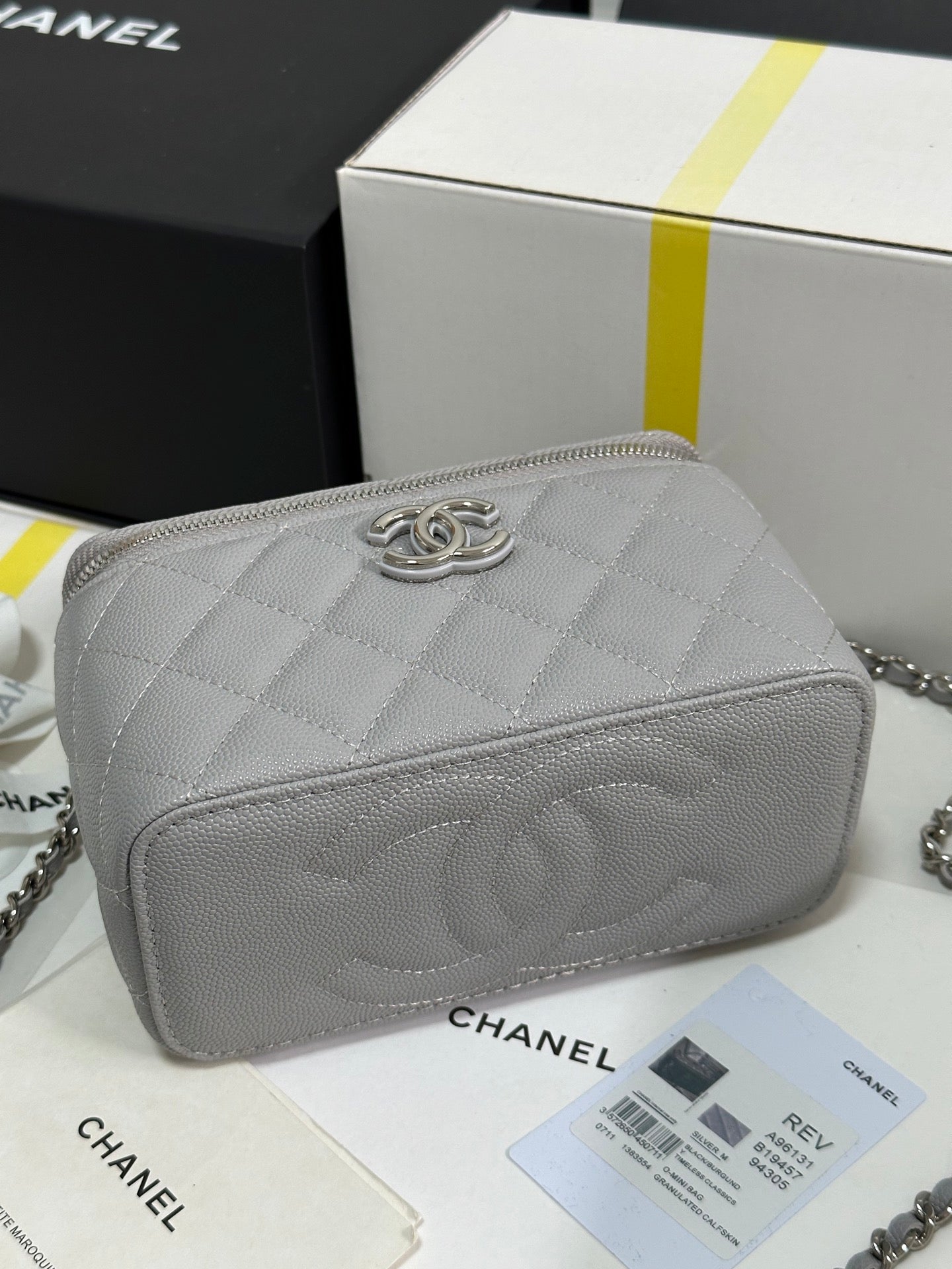 CC 25P Vanity Case 17cm Light Gray Leather Silver Hardware 243466 mysite
