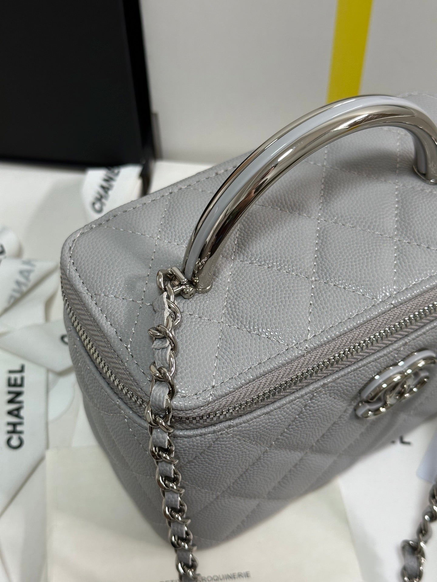 CC 25P Vanity Case 17cm Light Gray Leather Silver Hardware 243466 mysite
