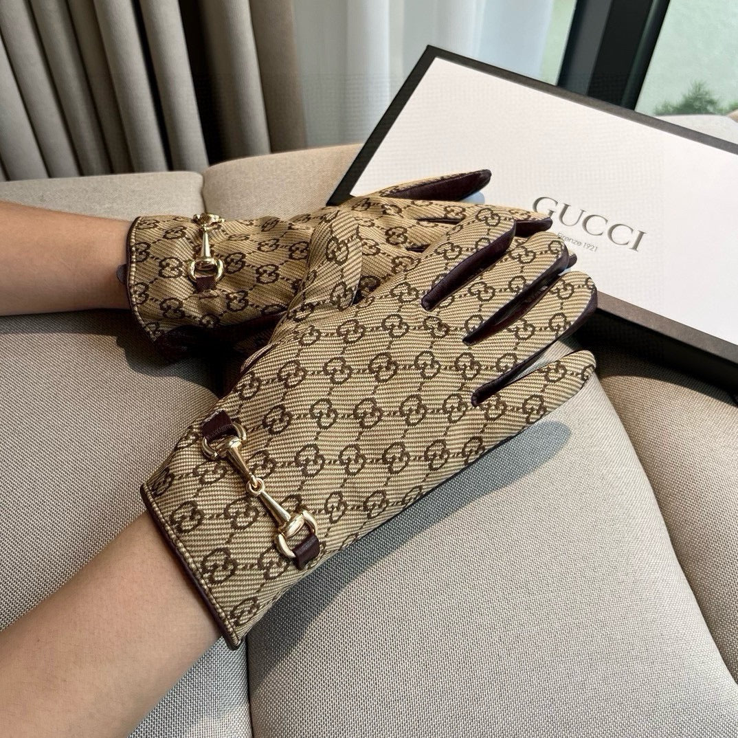 HORSEBIT GLOVES IN BEIGE MONOGRAM JACQUARD FABRIC MIX MERLOT RED SHEEPSKIN 456334 mysite