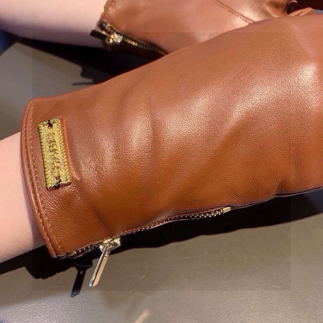TOUCHSCREEN GLOVES IN BRONZE BROWN LAMBSKIN WITH GOLD LOGO 462270 mysite