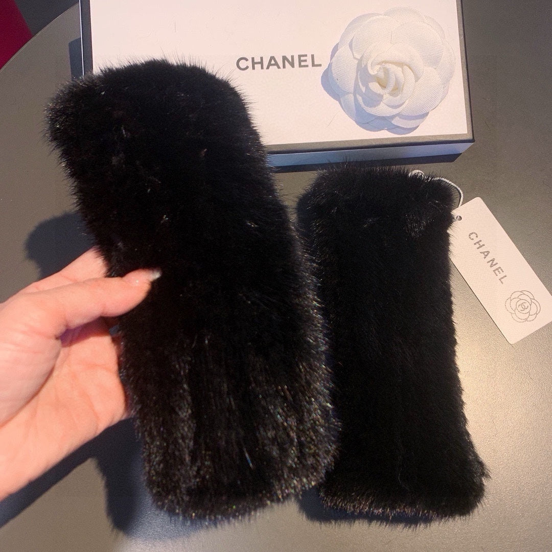 FINGERLESS GLOVES IN BLACK RABBIT FUR 462279 mysite