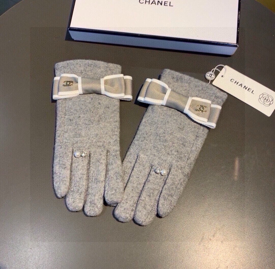 CC GLOVES IN PALE GRAY WOOL WITH BOW 463856 mysite