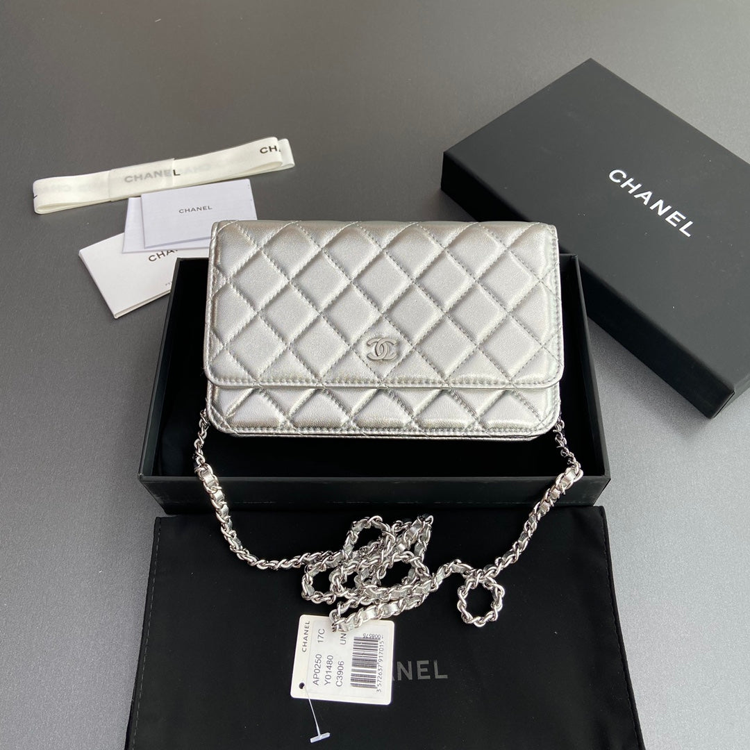 CC Woc 20cm Silver Metalic Calfskin Silver Hardware mysite