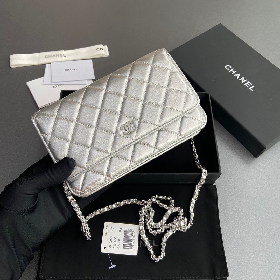 CC Woc 20cm Silver Metalic Calfskin Silver Hardware mysite