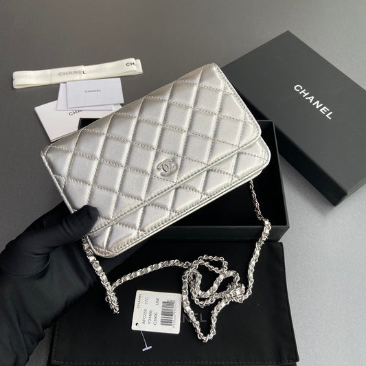 CC Woc 20cm Silver Metalic Calfskin Silver Hardware mysite