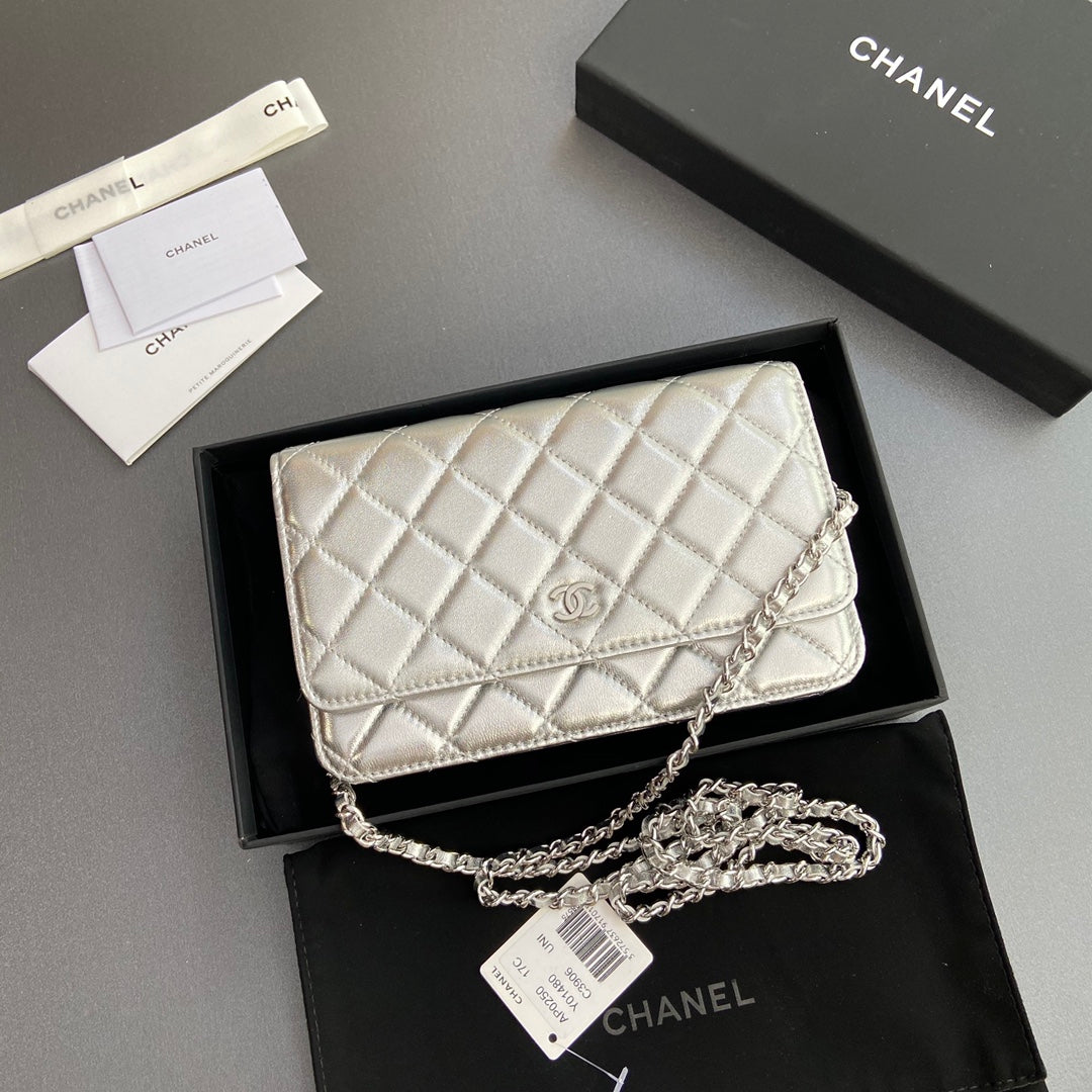 CC Woc 20cm Silver Metalic Calfskin Silver Hardware mysite