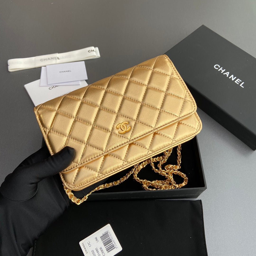 CC Woc 20cm Gold Metalic Calfskin Gold Hardware mysite