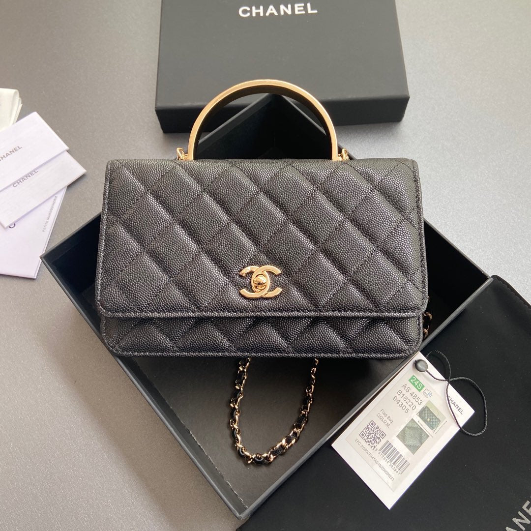 CC Woc 20cm Top Handle Black Grained Calfskin mysite