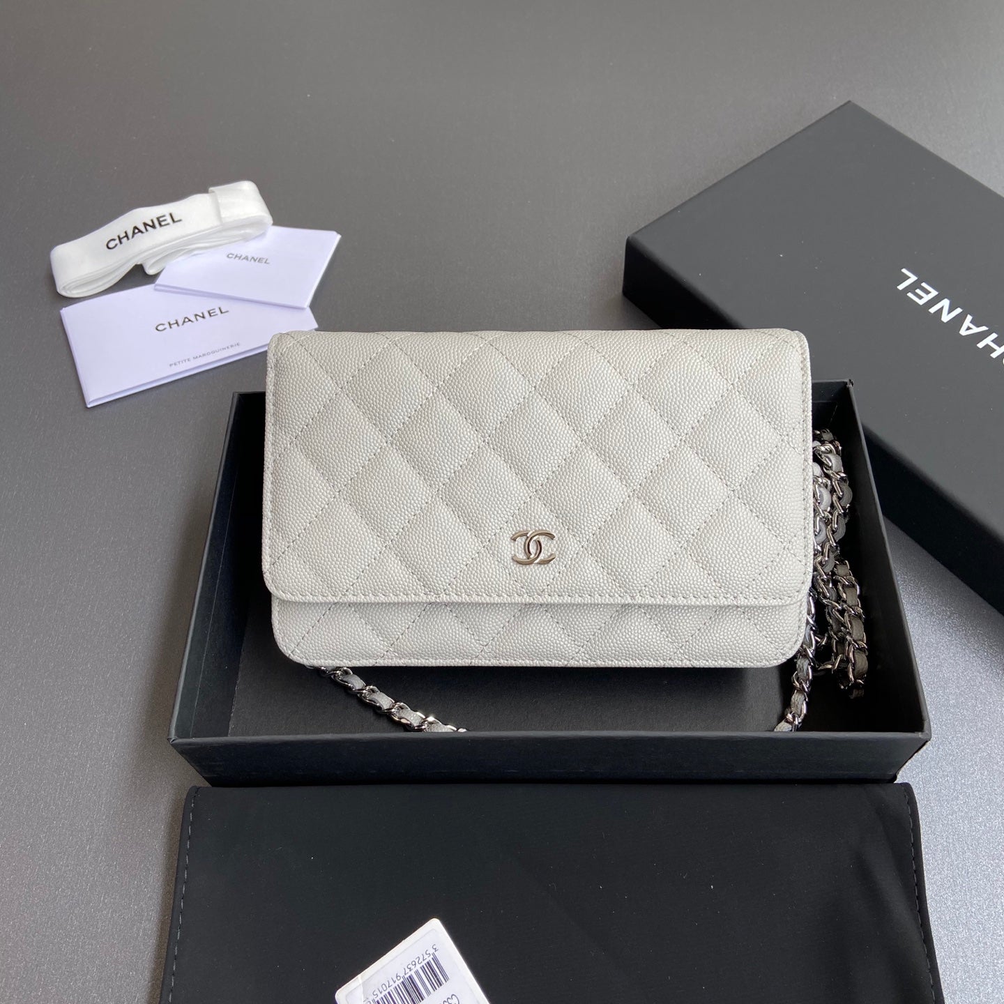 CC Wallet On Chain 20cm White Caviar Leather Silver Hardware 240159 mysite